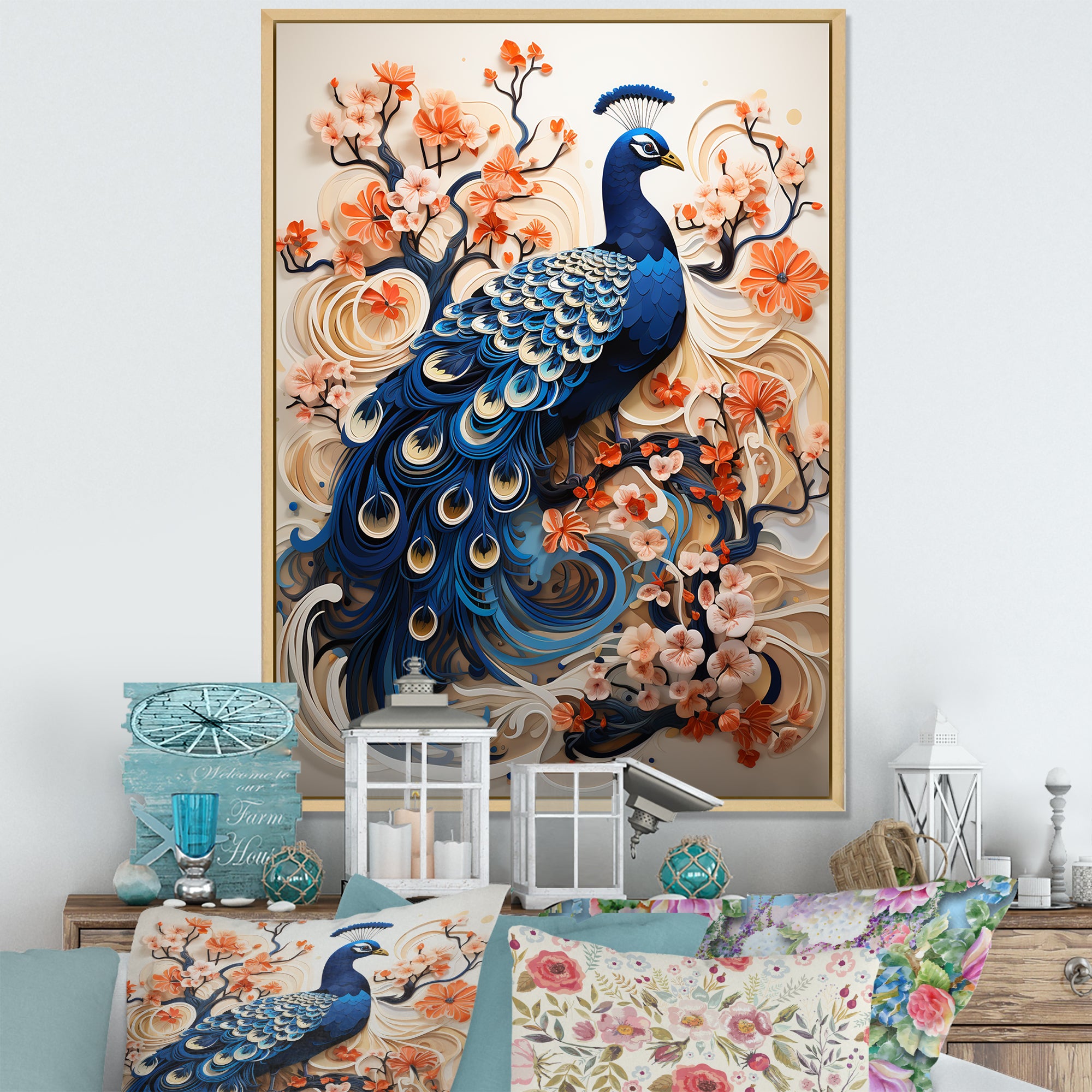 Flower Colors Of The Peacock - Blue Peacock Wall Art