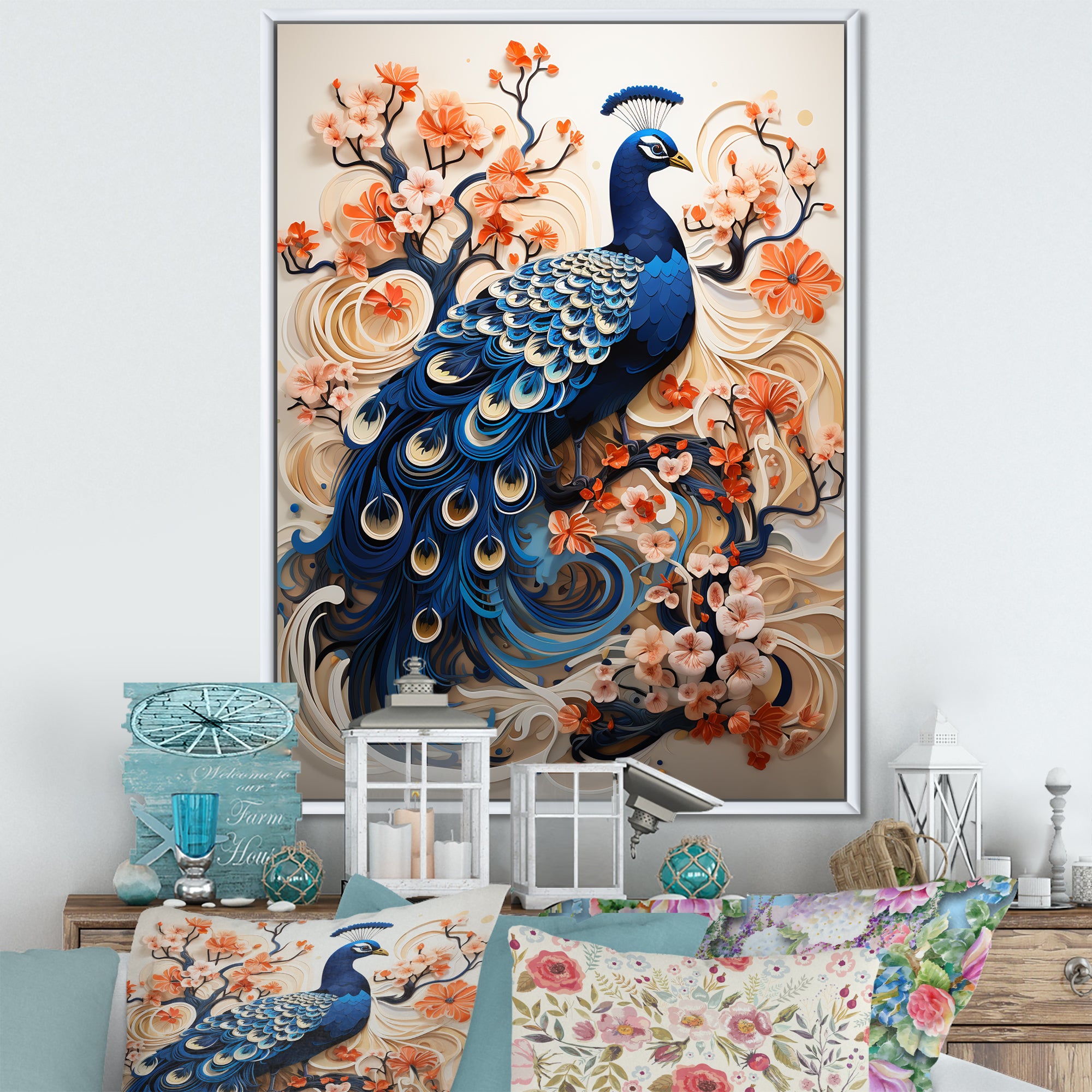 Flower Colors Of The Peacock - Blue Peacock Wall Art