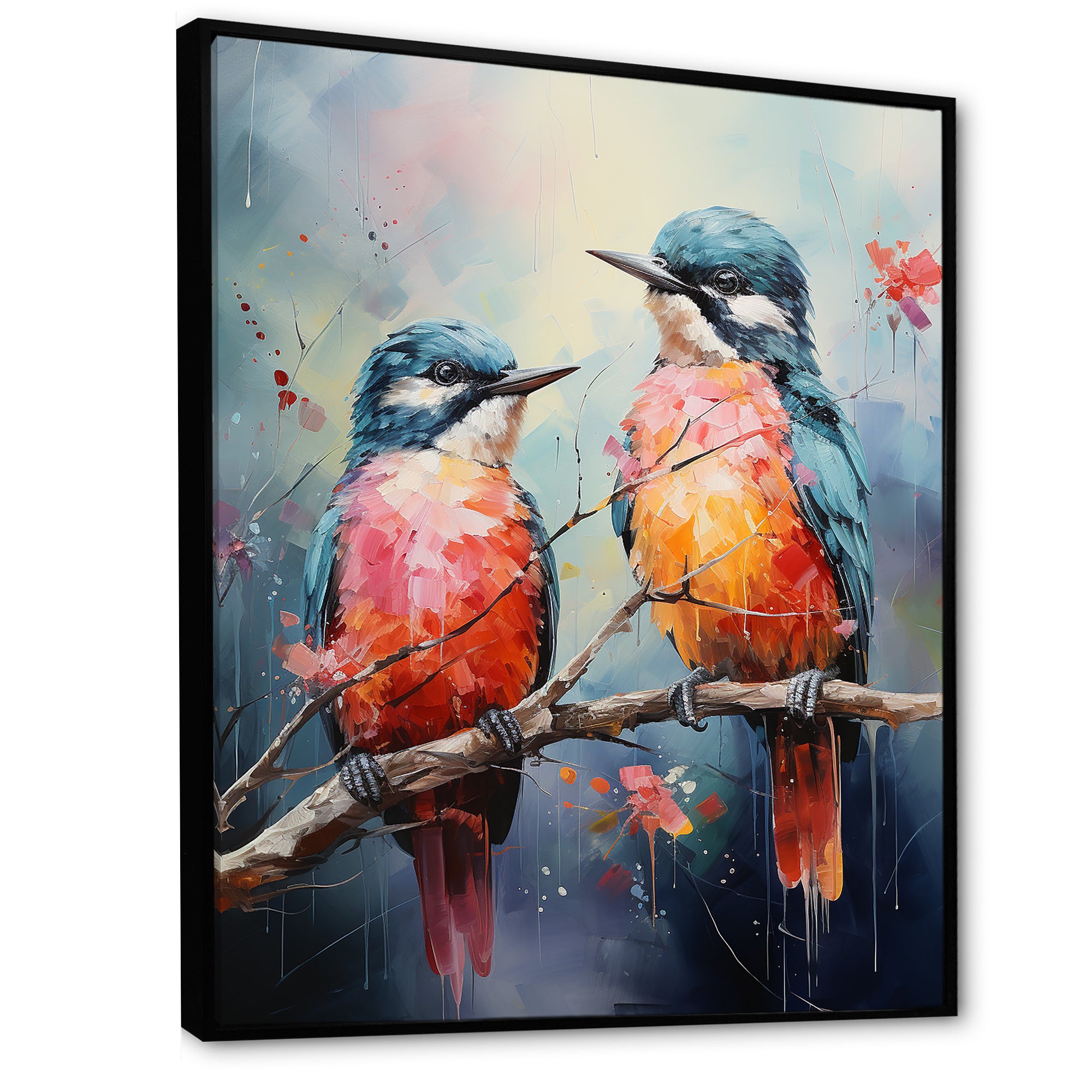 Blue And Coral Elegant Nature S Songbirds - Blue Bird Wall Art