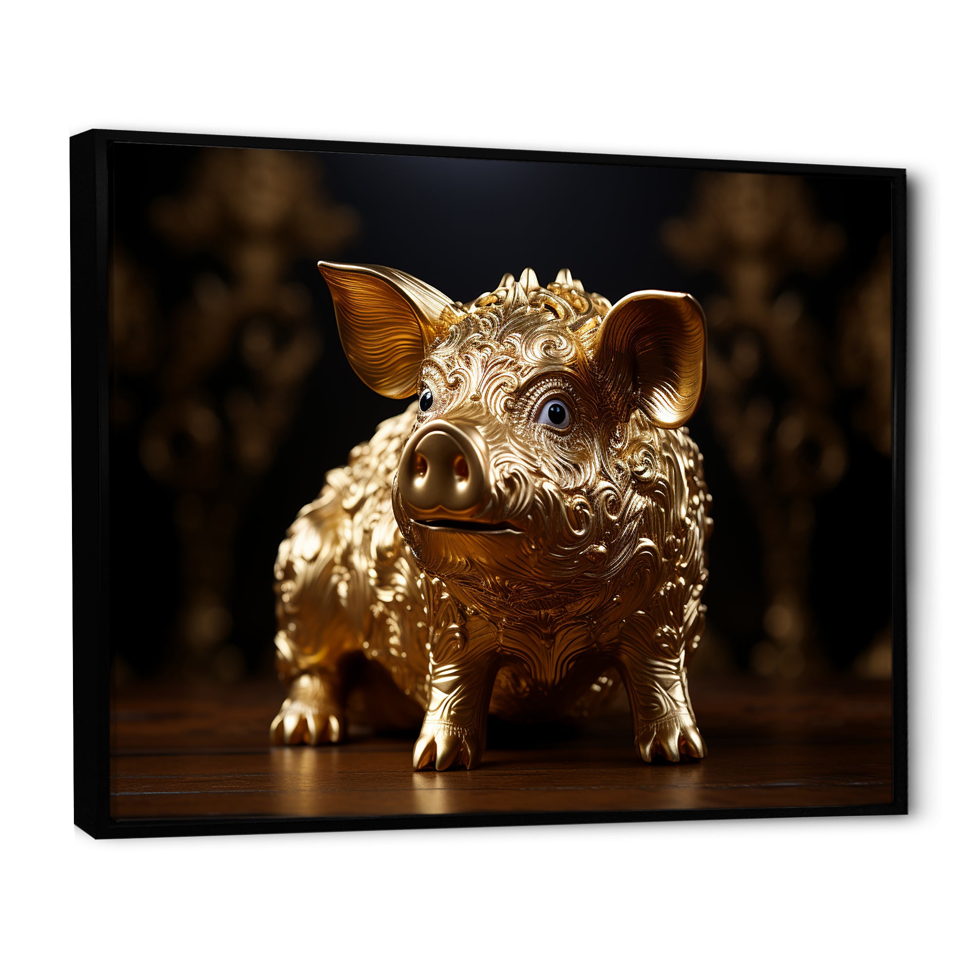 Golden Gilded Swine - Pig Canvas Wall Art