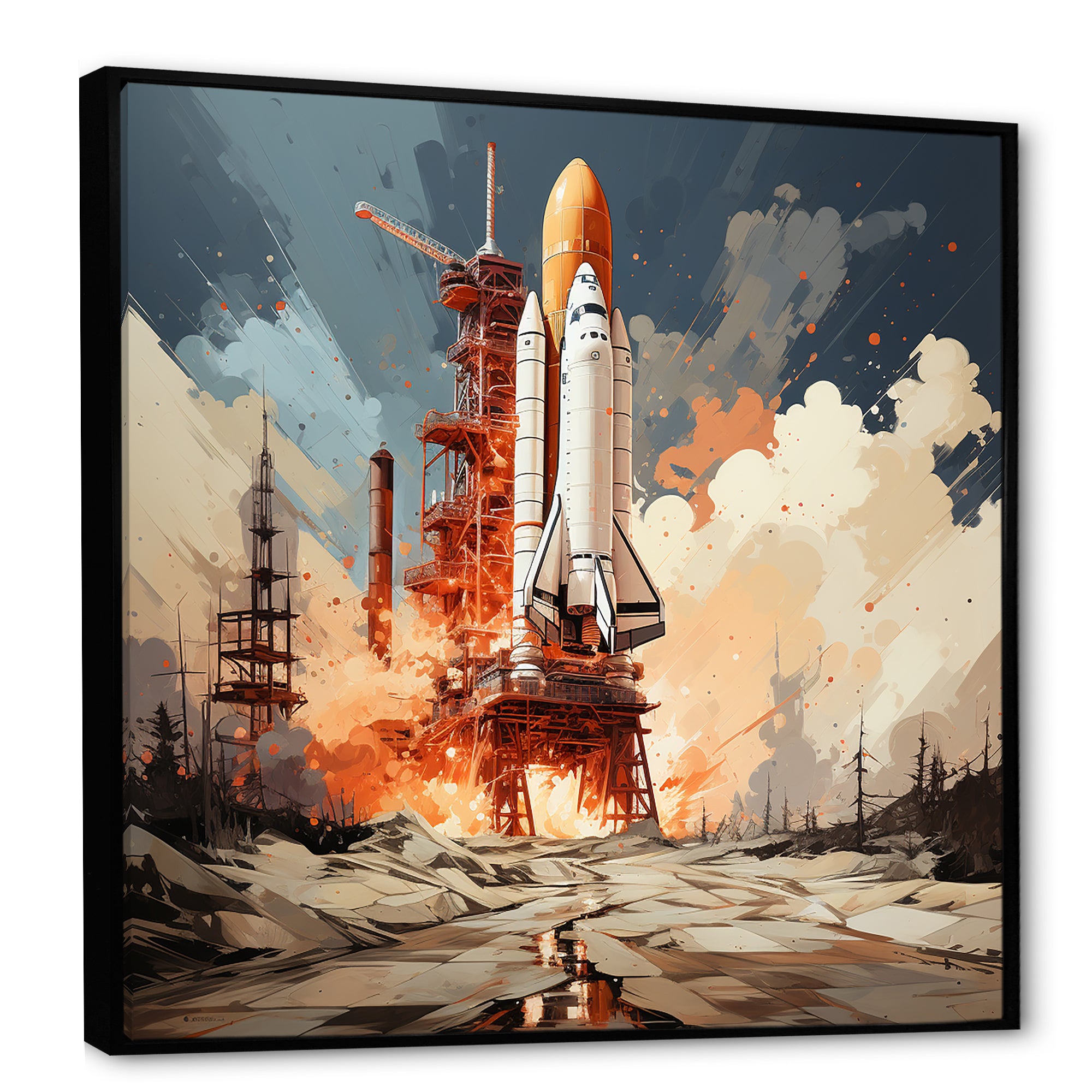 Modern Space Shuttle Launch - Rocketship Canvas Wall Art