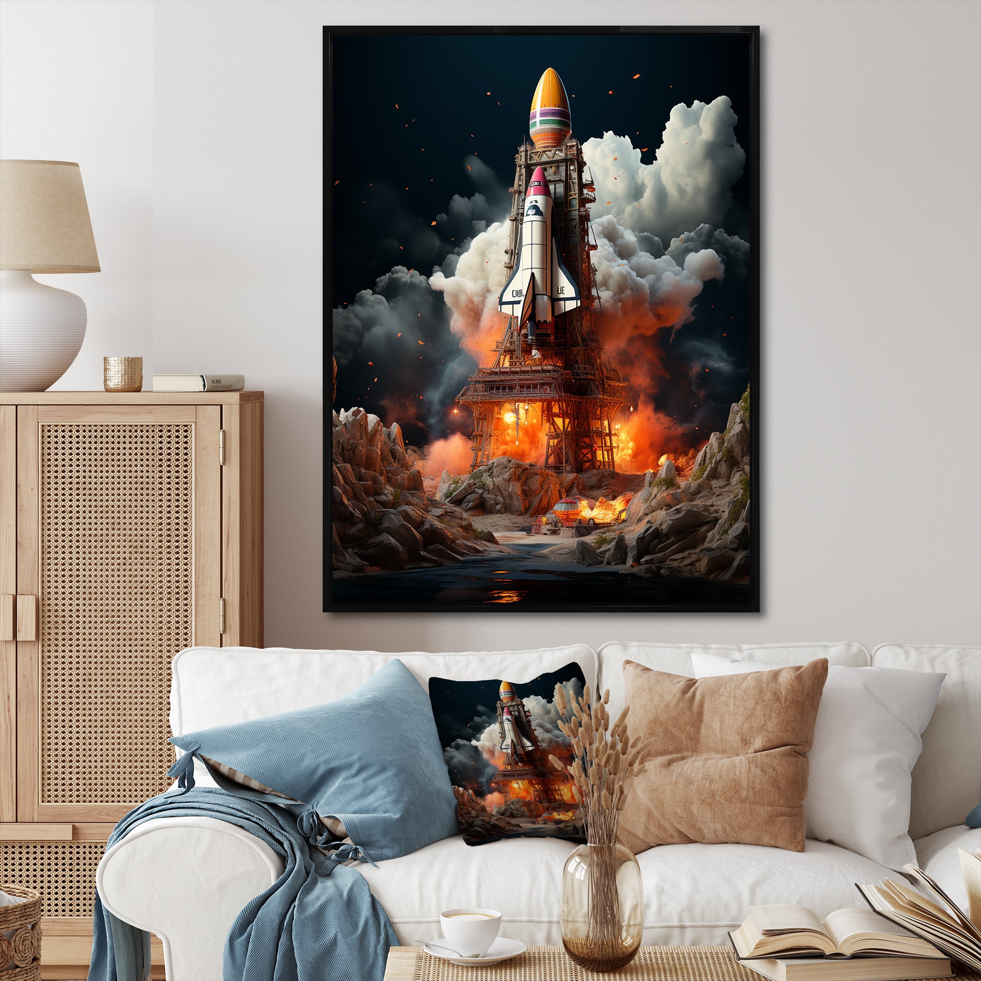 Blastoff Space Shuttle Launch - Rocketship Canvas Wall Art