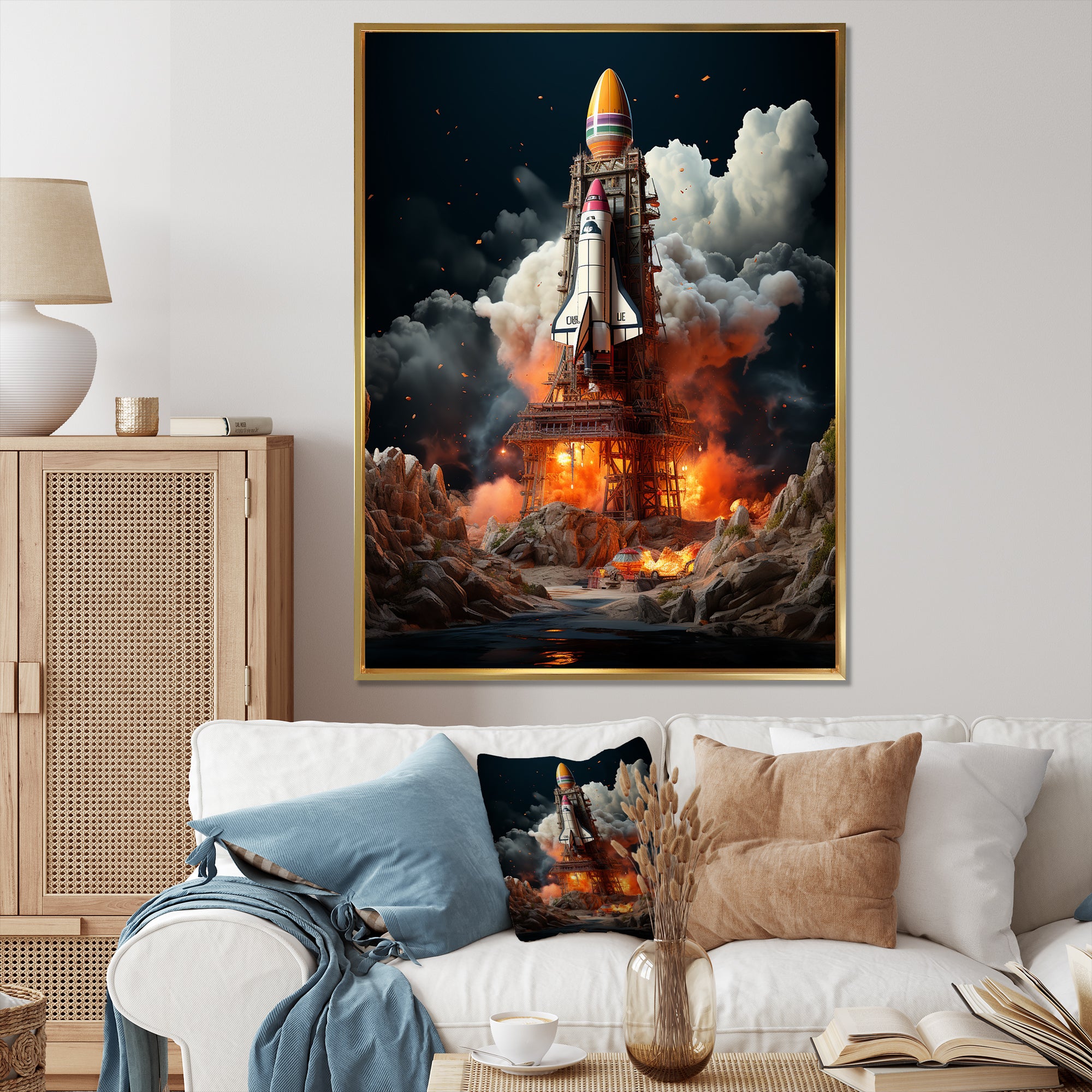 Blastoff Space Shuttle Launch - Rocketship Canvas Wall Art