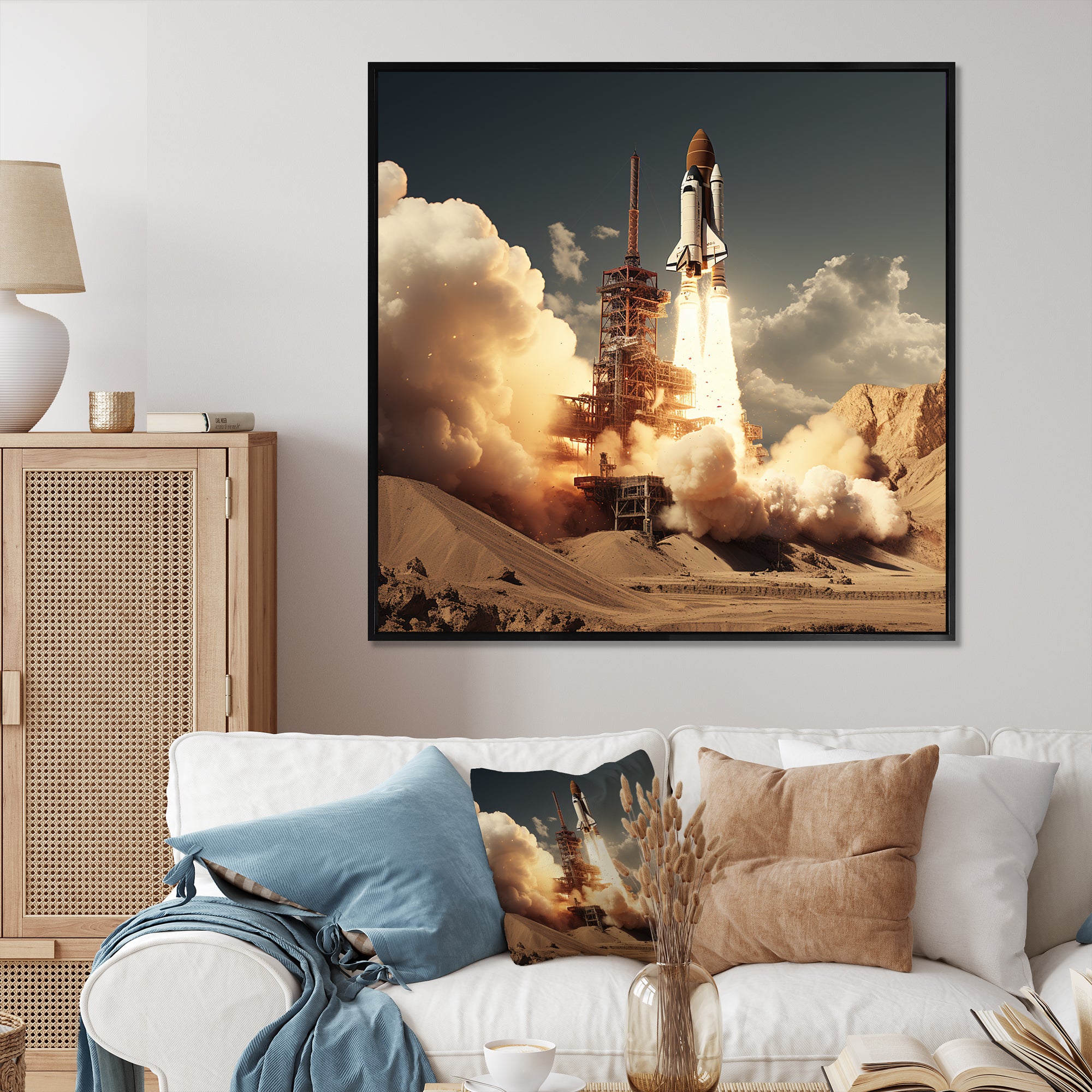 Vintage Expressionist Rocketship Burst - Rocketship Canvas Wall Art