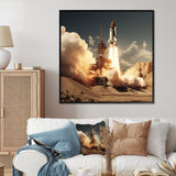 Vintage Expressionist Rocketship Burst - Rocketship Canvas Wall Art