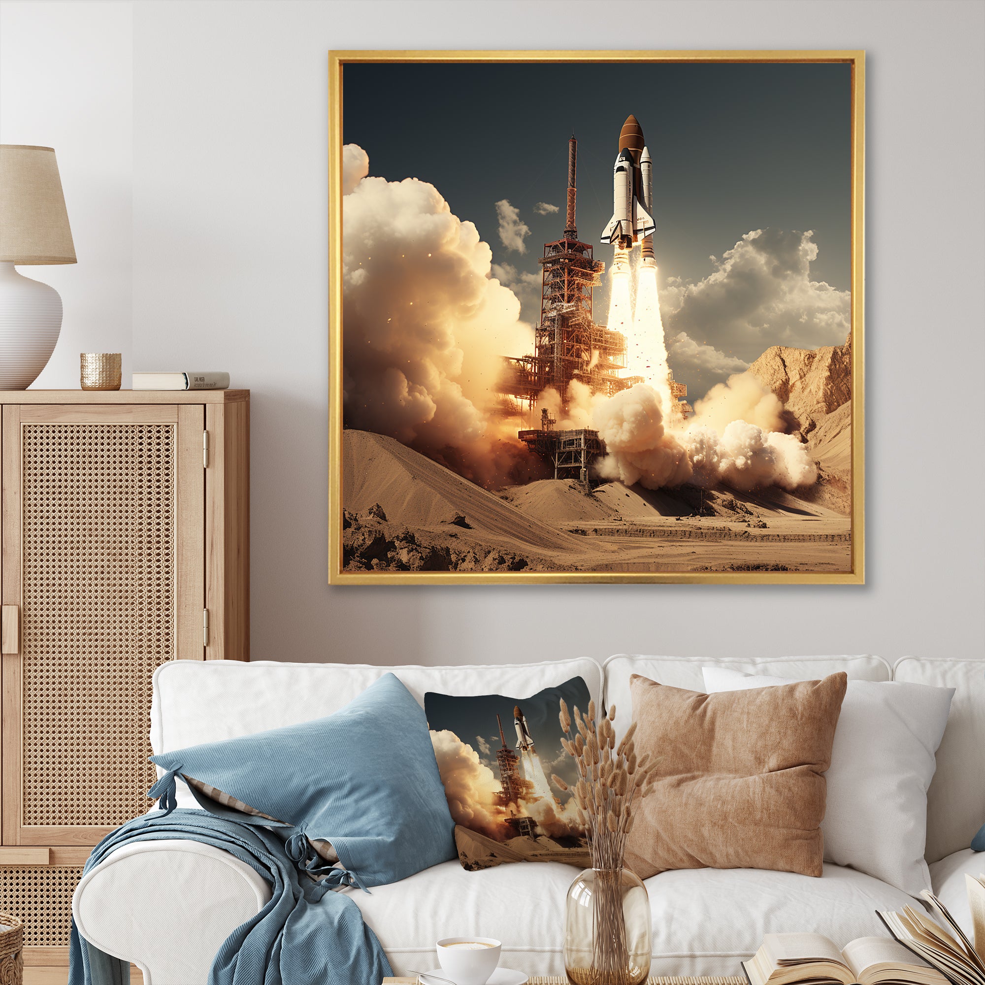 Vintage Expressionist Rocketship Burst - Rocketship Canvas Wall Art