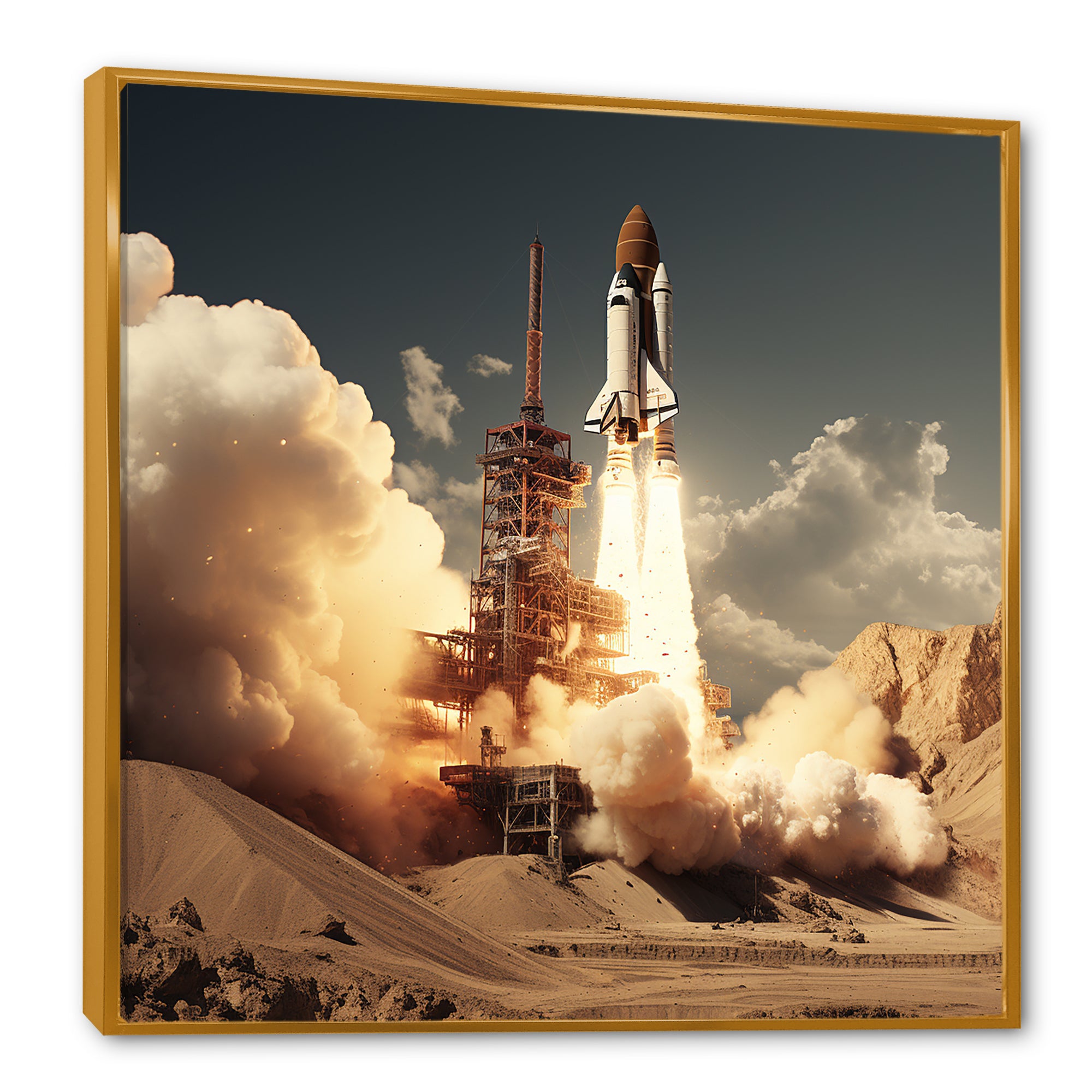 Vintage Expressionist Rocketship Burst - Rocketship Canvas Wall Art