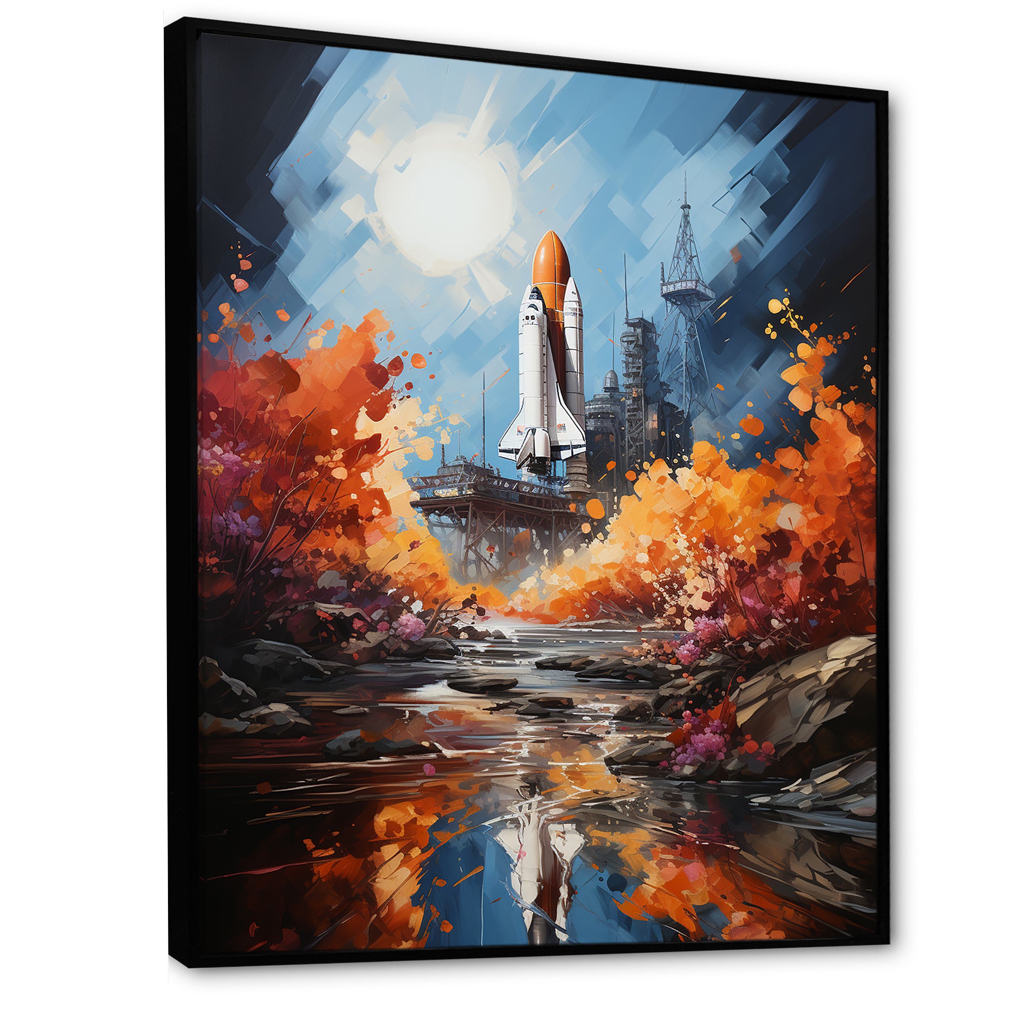 Impressionist Cosmic Rocket Ship Voyage - Rocketship Canvas Wall Art