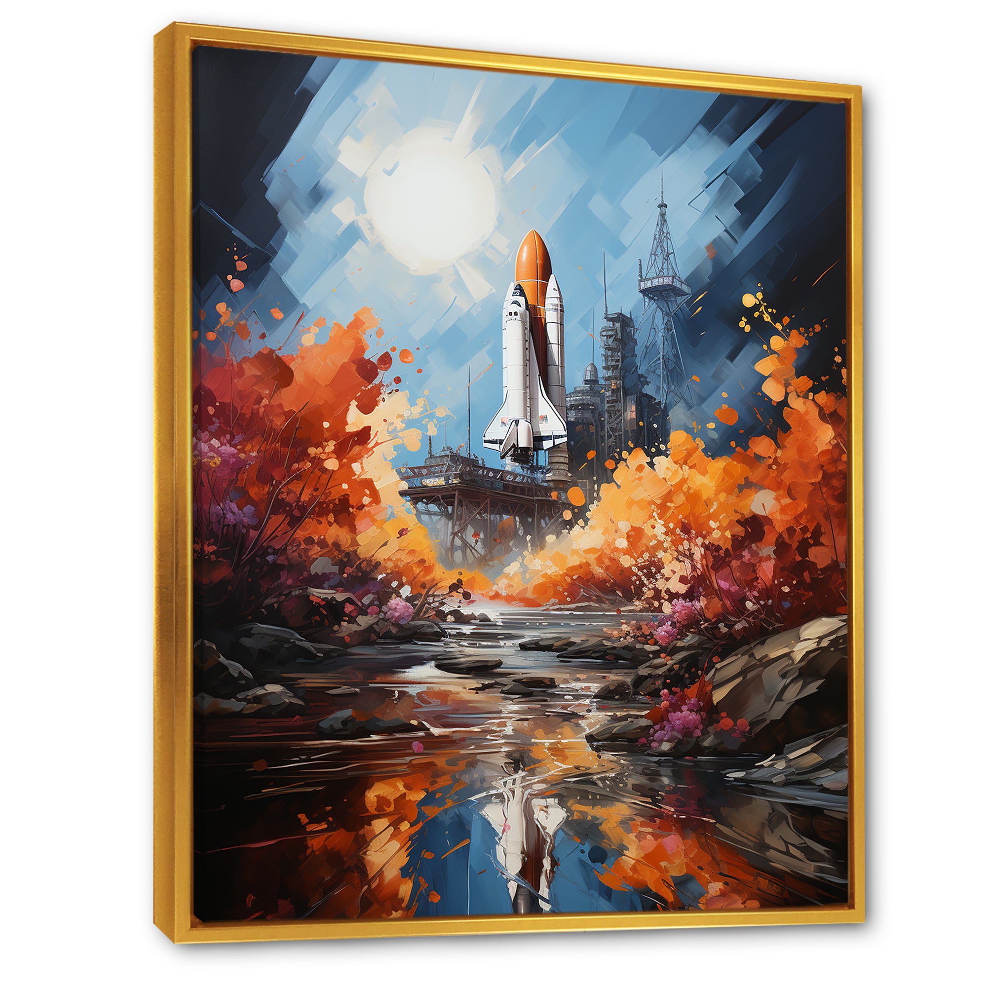 Impressionist Cosmic Rocket Ship Voyage - Rocketship Canvas Wall Art