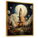 Vintage Impressionist Cosmic Rocket Ship Voyage - Rocketship Canvas Wall Art