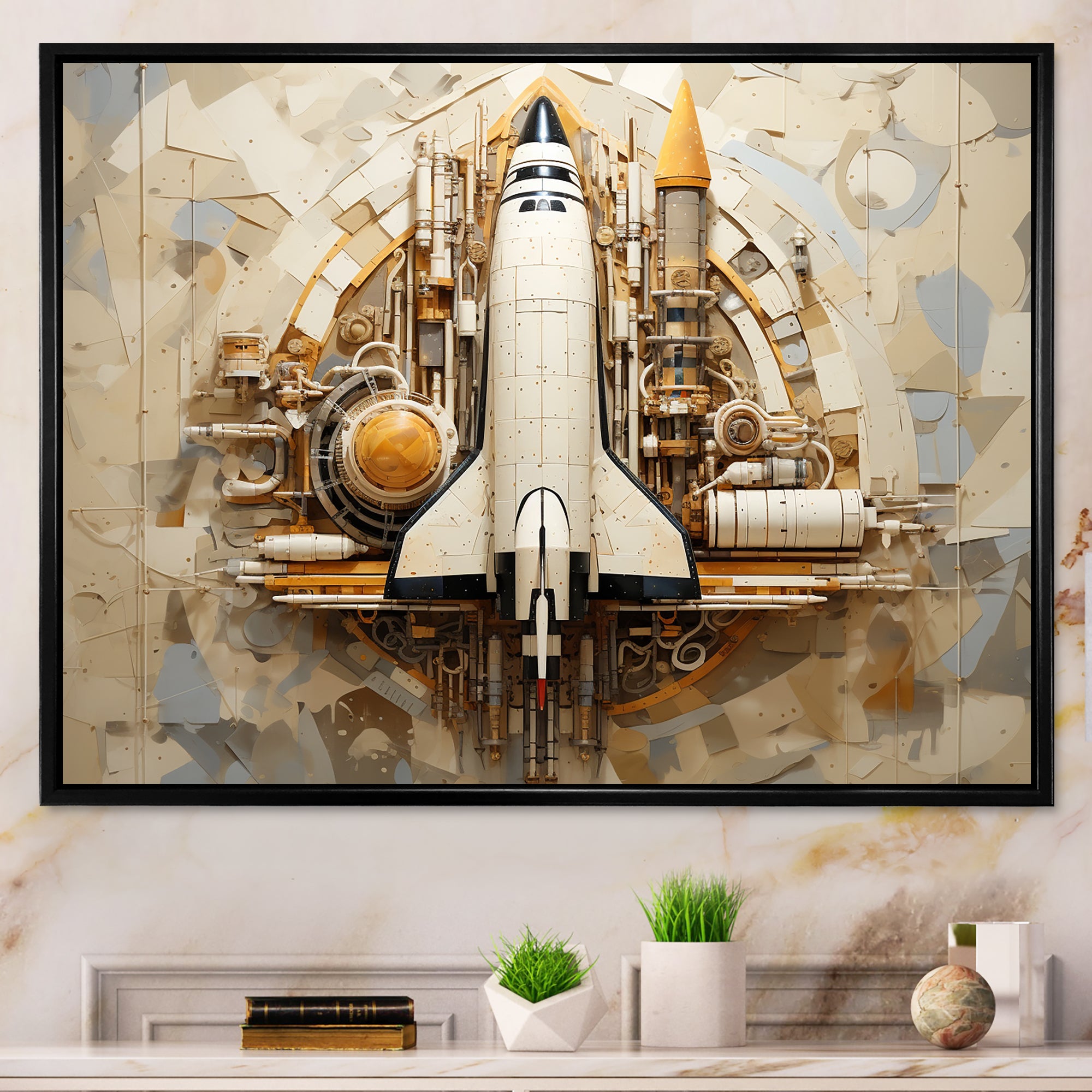 Vintage Cosmic Space Shuttle Voyage - Rocketship Canvas Wall Art