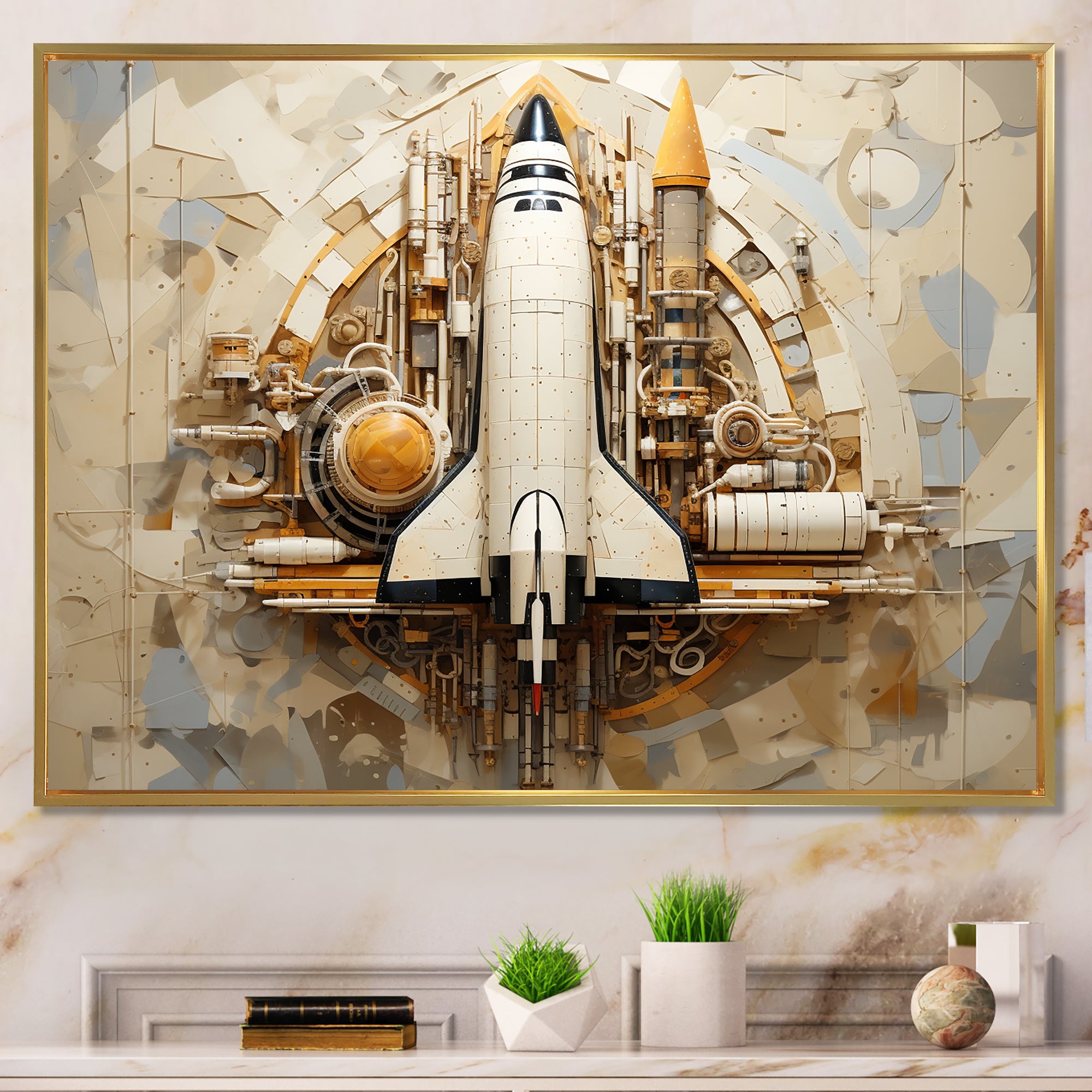 Vintage Cosmic Space Shuttle Voyage - Rocketship Canvas Wall Art
