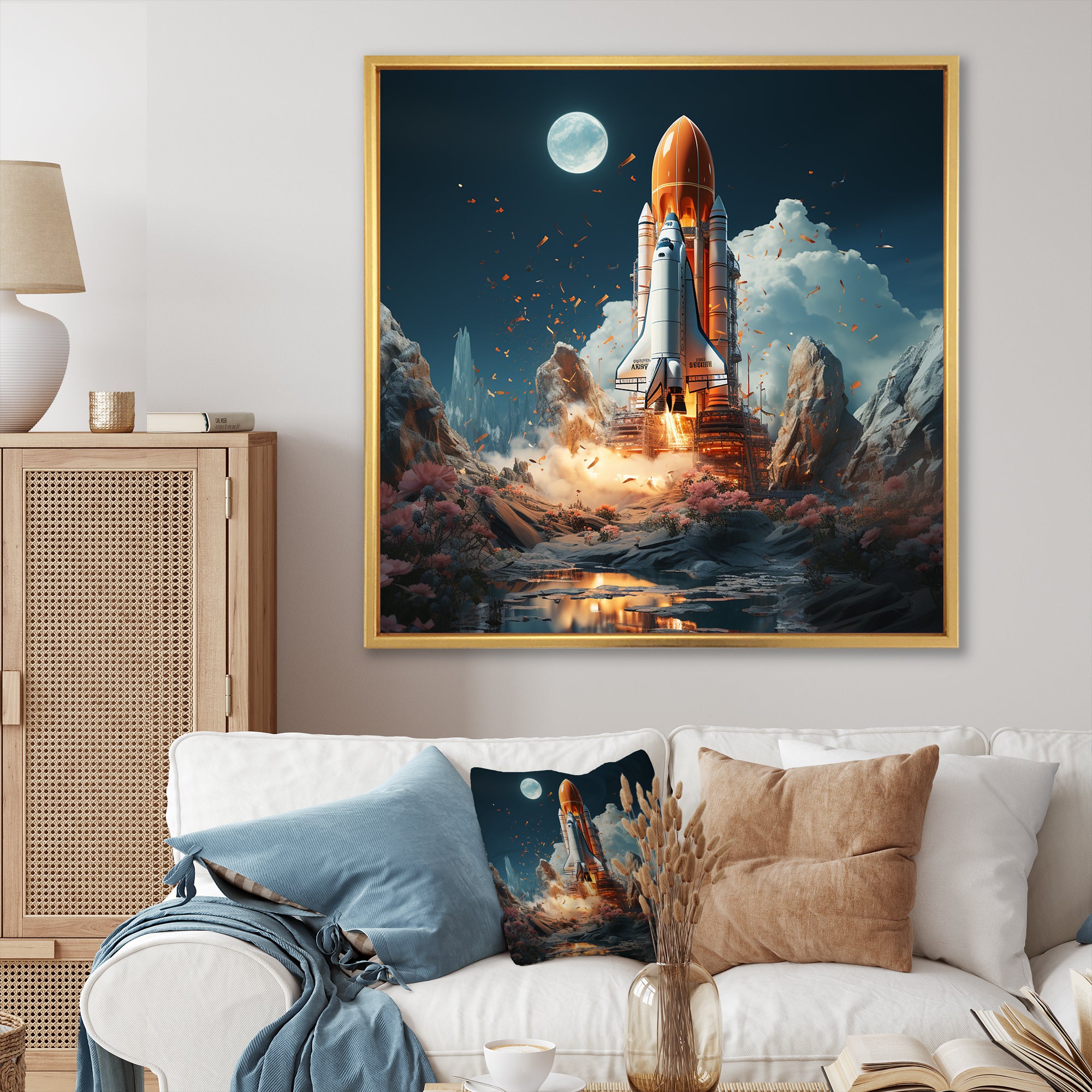 Rocketship Cosmic Odyssey - Rocketship Canvas Wall Art