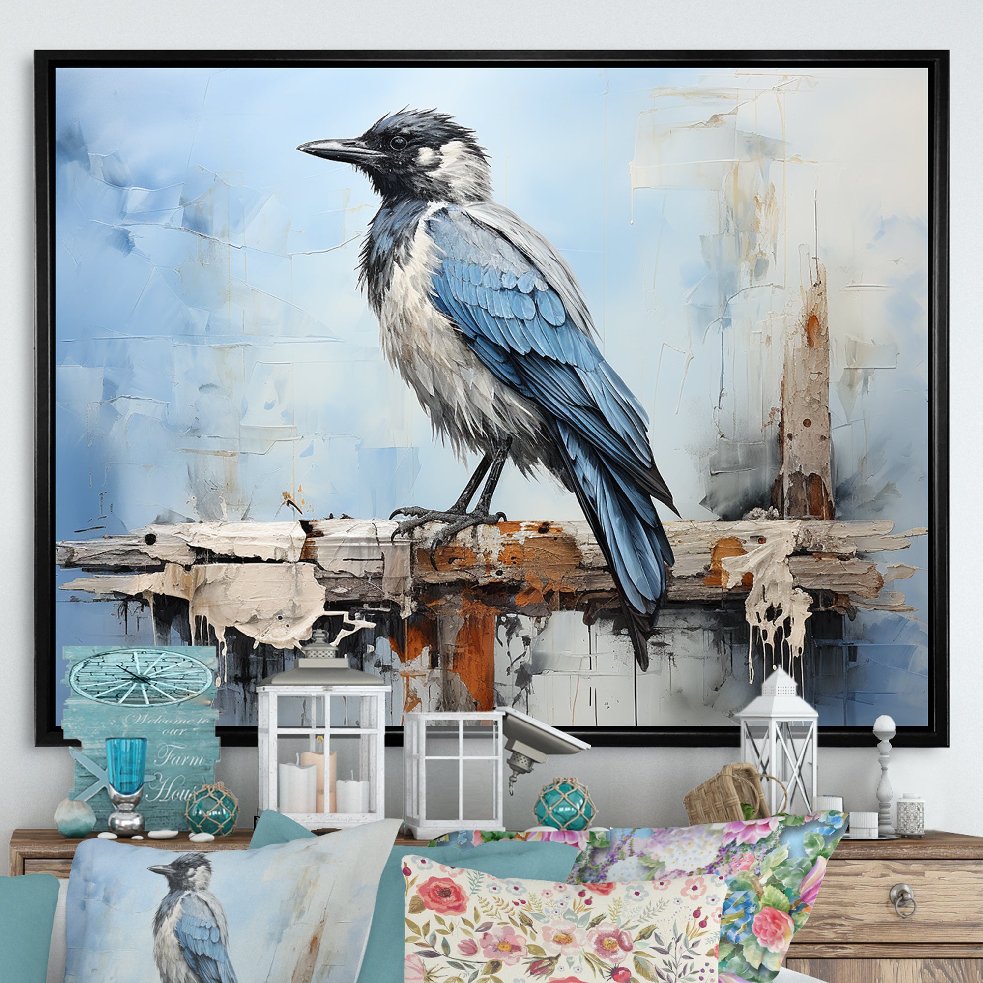 Grey And Blue Majestic Bird - Bird Framed Canvas Art