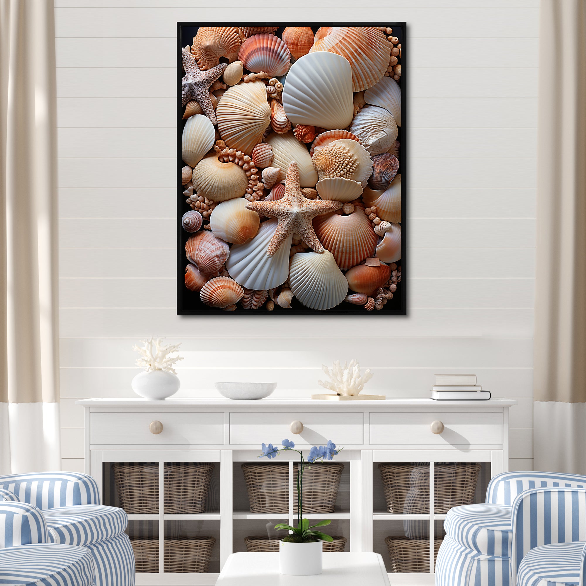 Classic Seashells By The Sea - Seashell Large Canvas Wall Art