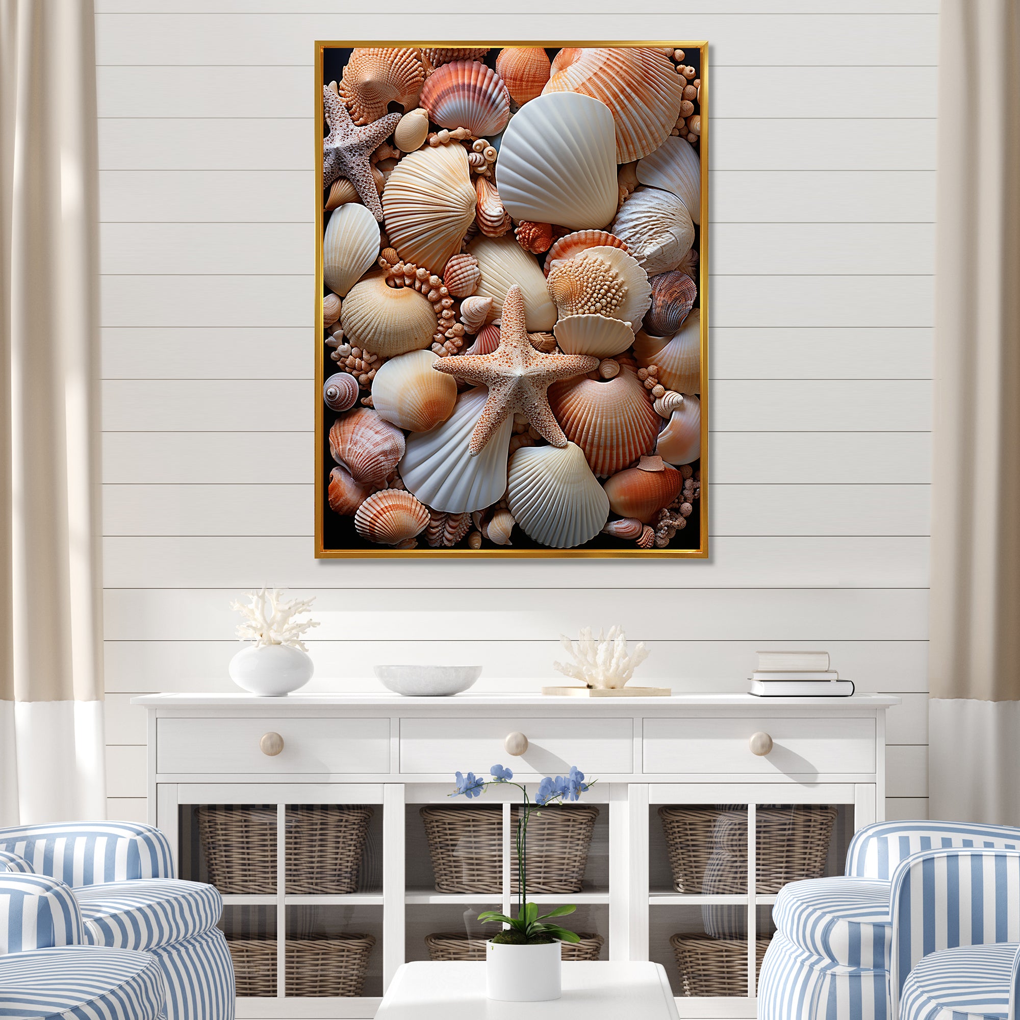 Classic Seashells By The Sea - Seashell Large Canvas Wall Art