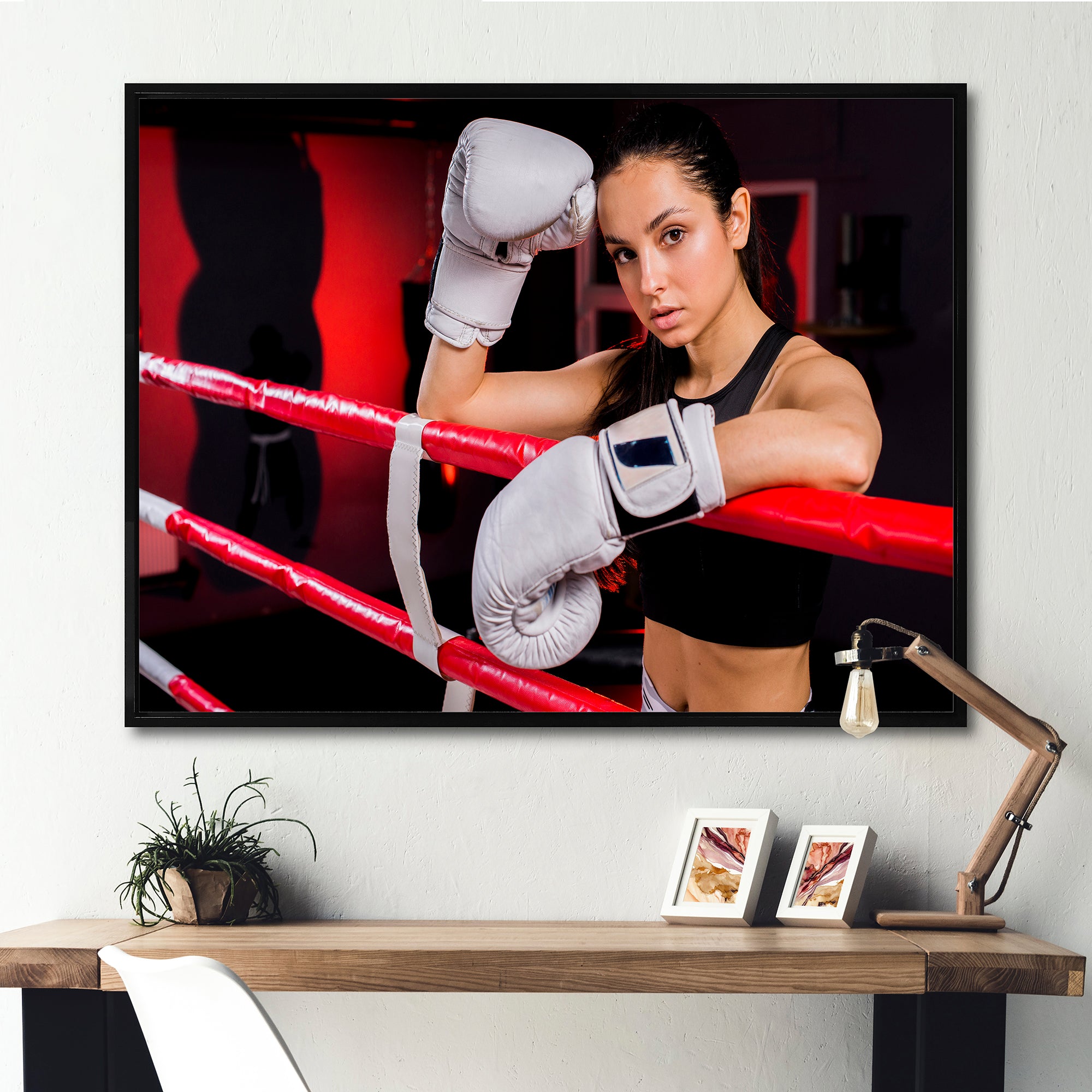 Boxer Girl Posing In The Gym - Sport Boxer Canvas Wall Art