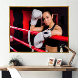Boxer Girl Posing In The Gym - Sport Boxer Canvas Wall Art