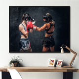 Two Female Boxers Fighting - Sport Boxer Canvas Wall Art