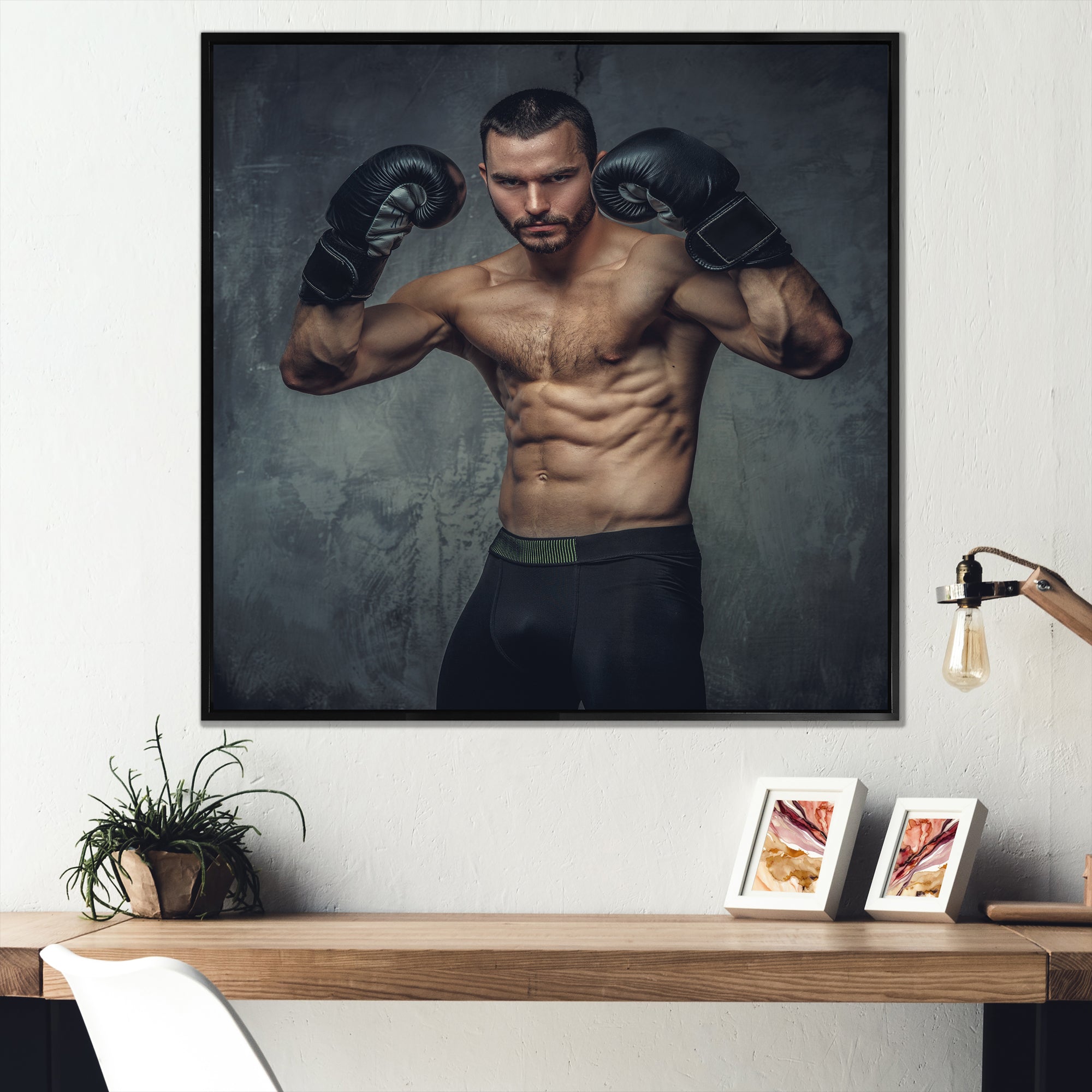 Shirtless Aggressive Fighter Boxer Gloves - Sport Boxer Canvas Wall Art