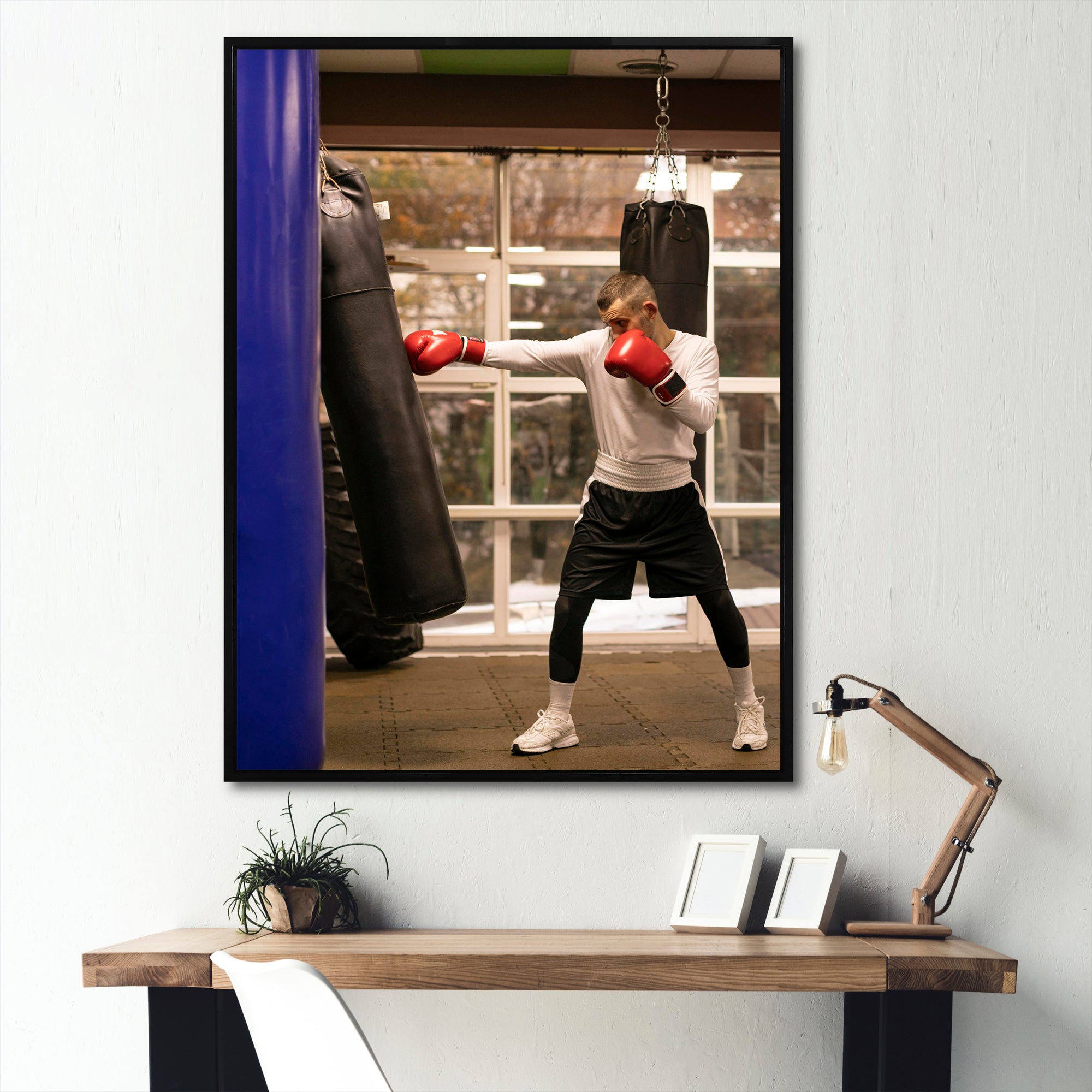 Side View Boxer Of Practicing With Punching Bag - Sport Boxer Canvas Wall Art