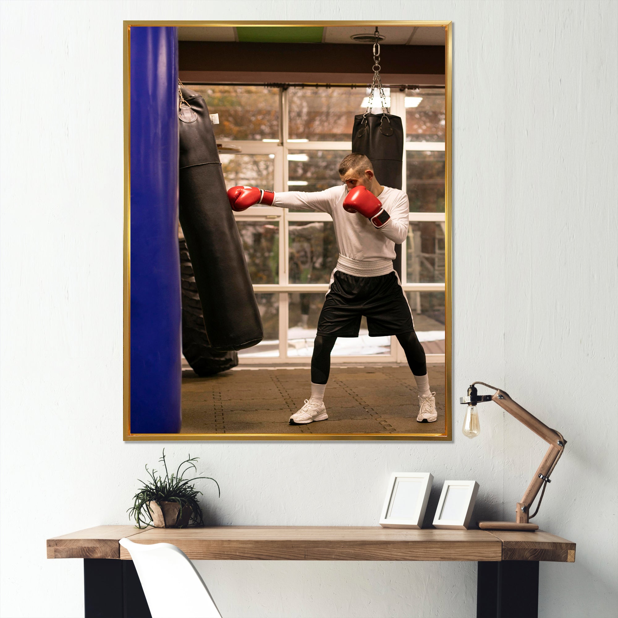 Side View Boxer Of Practicing With Punching Bag - Sport Boxer Canvas Wall Art