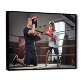 Young Trainer Training A Little Girl Boxer - Sport Boxer Canvas Wall Art