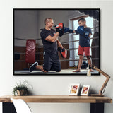 Young Trainer Training A Little Boy Boxer - Sport Boxer Canvas Wall Art