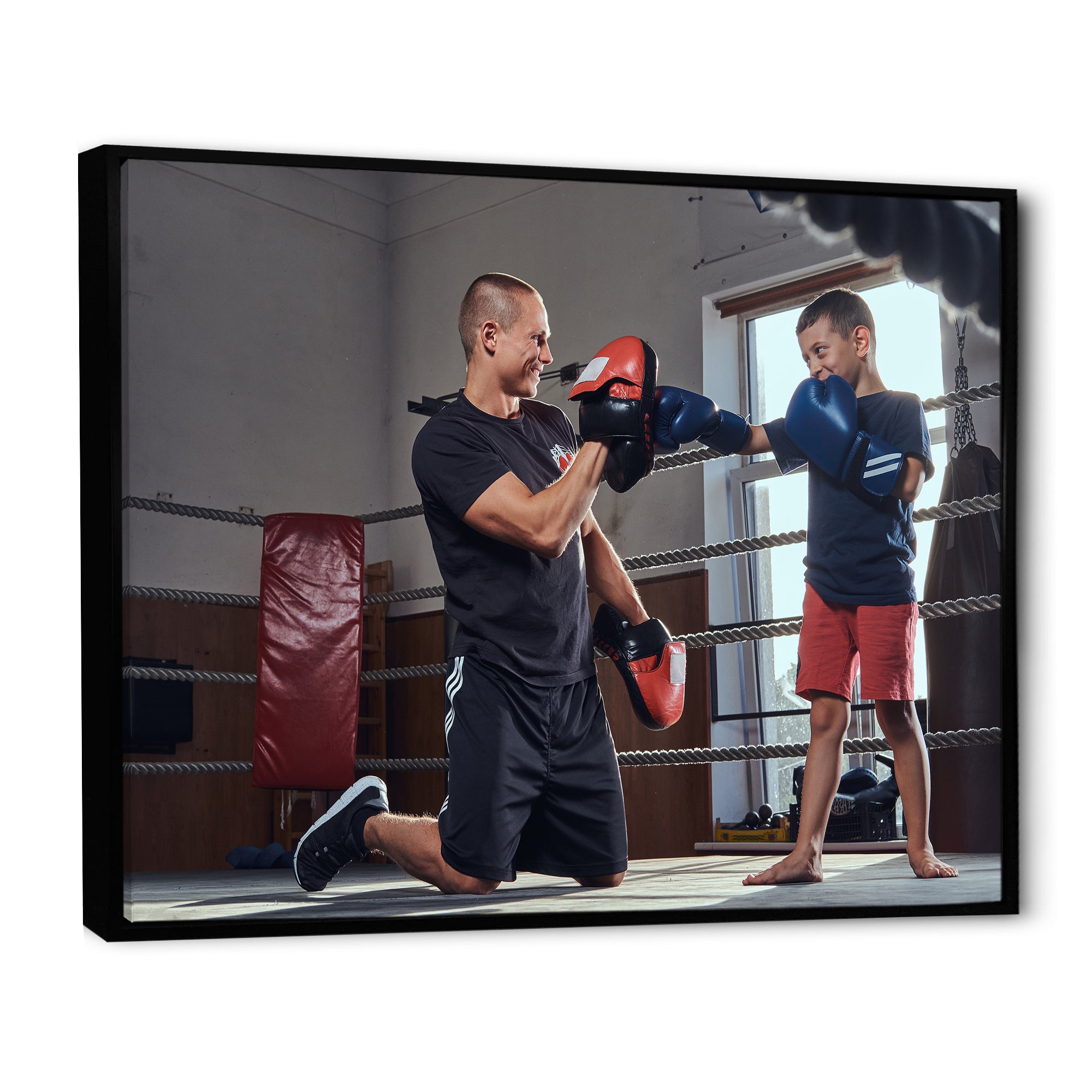 Young Trainer Training A Little Boy Boxer - Sport Boxer Canvas Wall Art