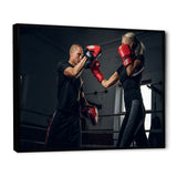 Sportive Blond Woman Has Boxing Training With Her Trainer - Sport Boxer Canvas Wall Art