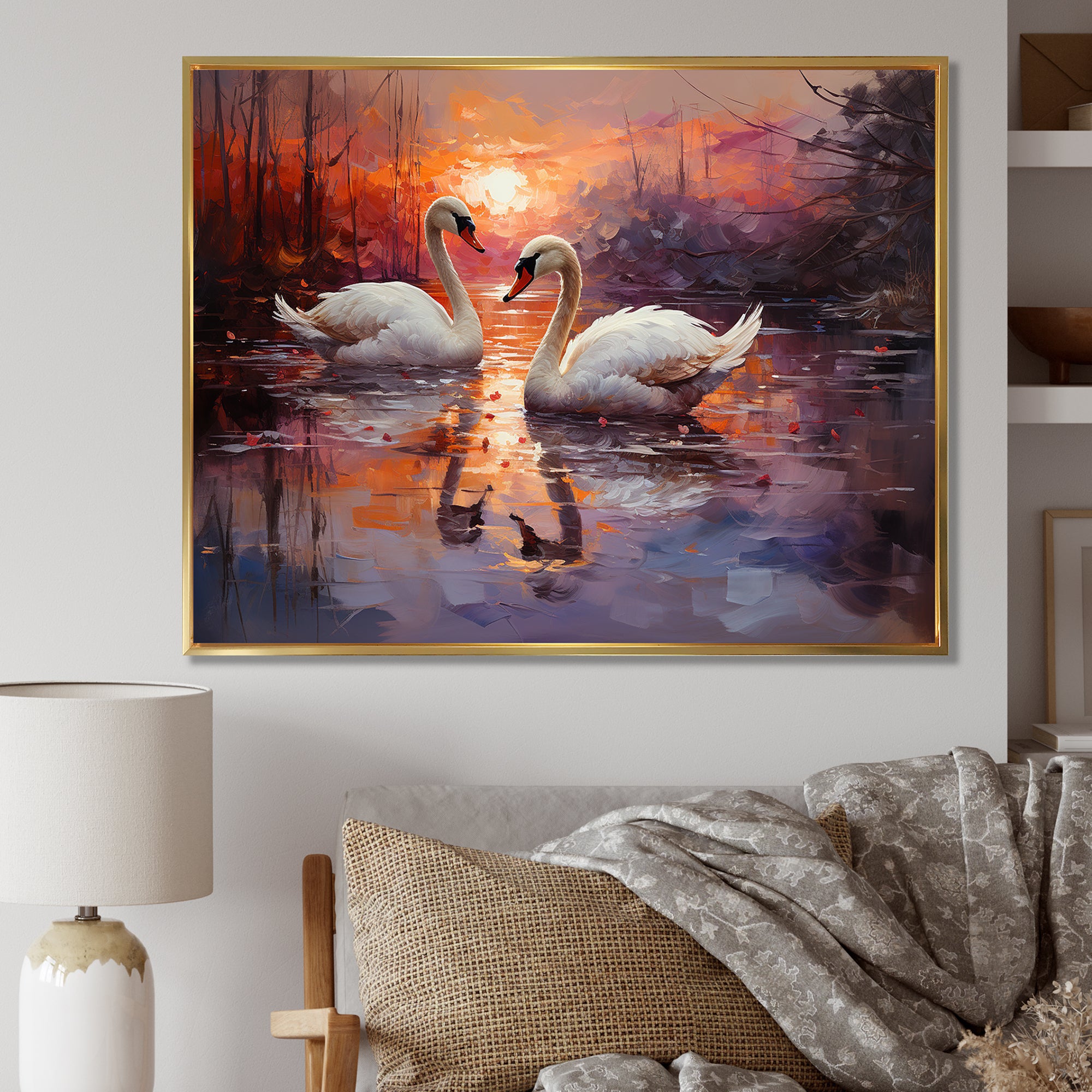 Swan Lake Twilight - Swans Wall Art Prints