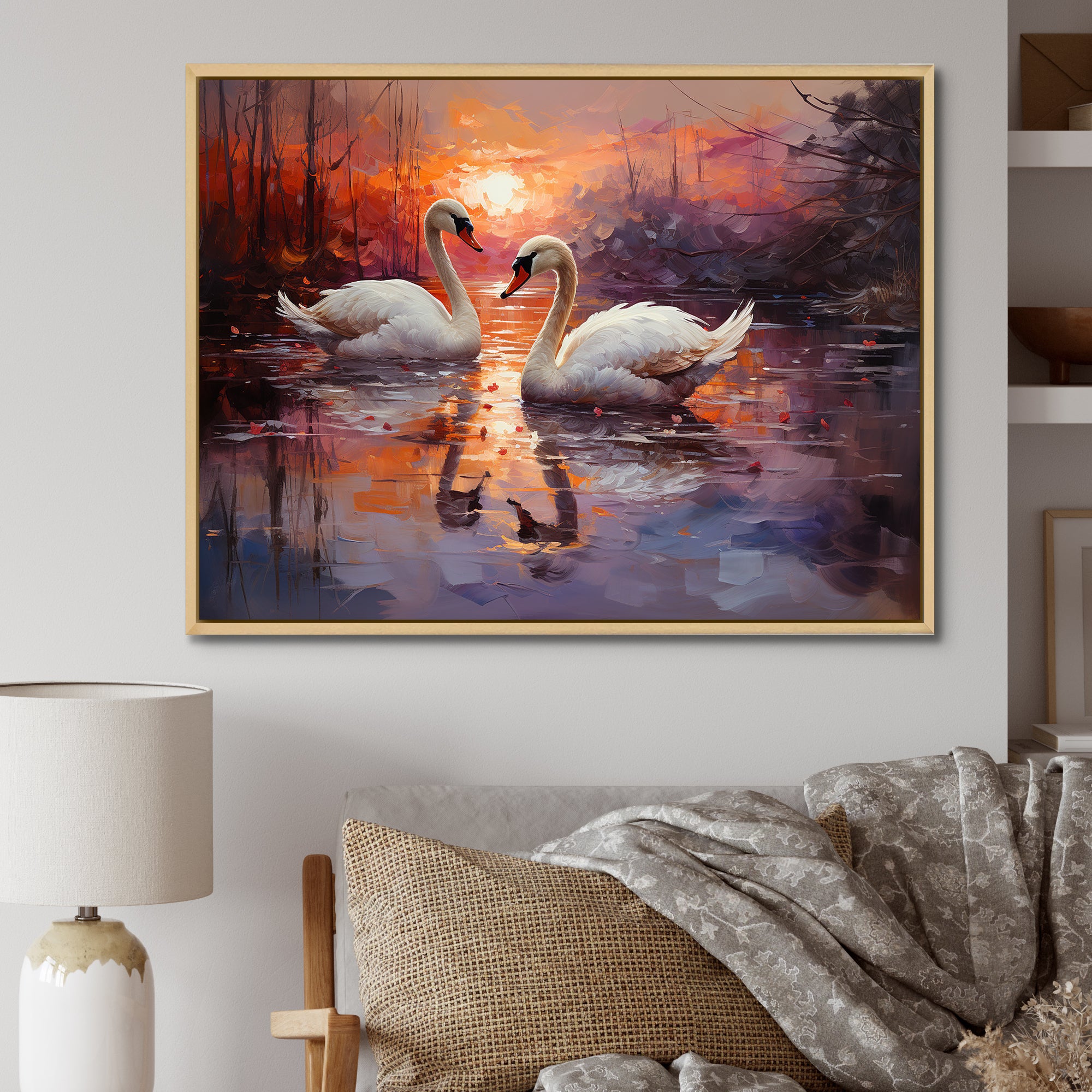 Swan Lake Twilight - Swans Wall Art Prints