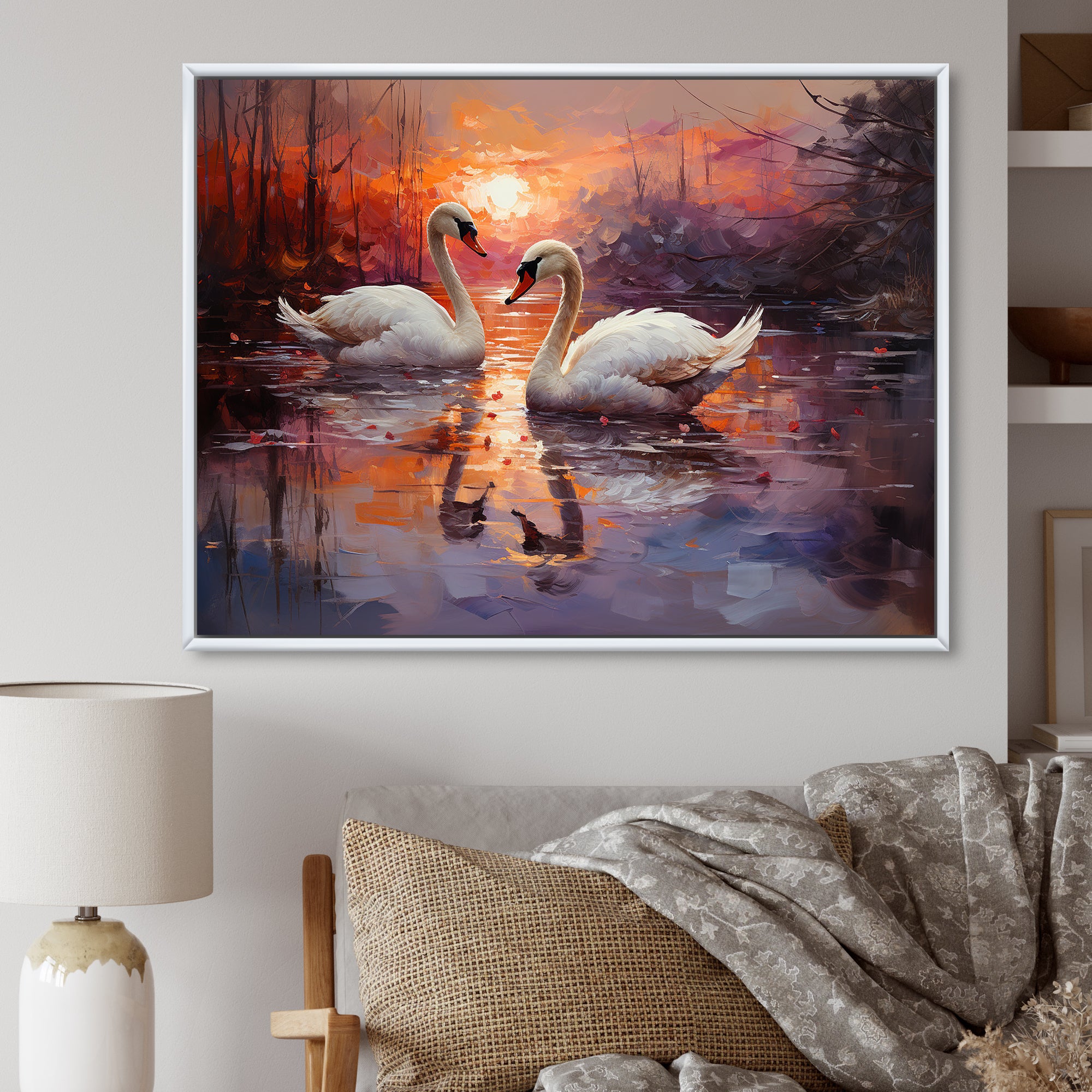 Swan Lake Twilight - Swans Wall Art Prints