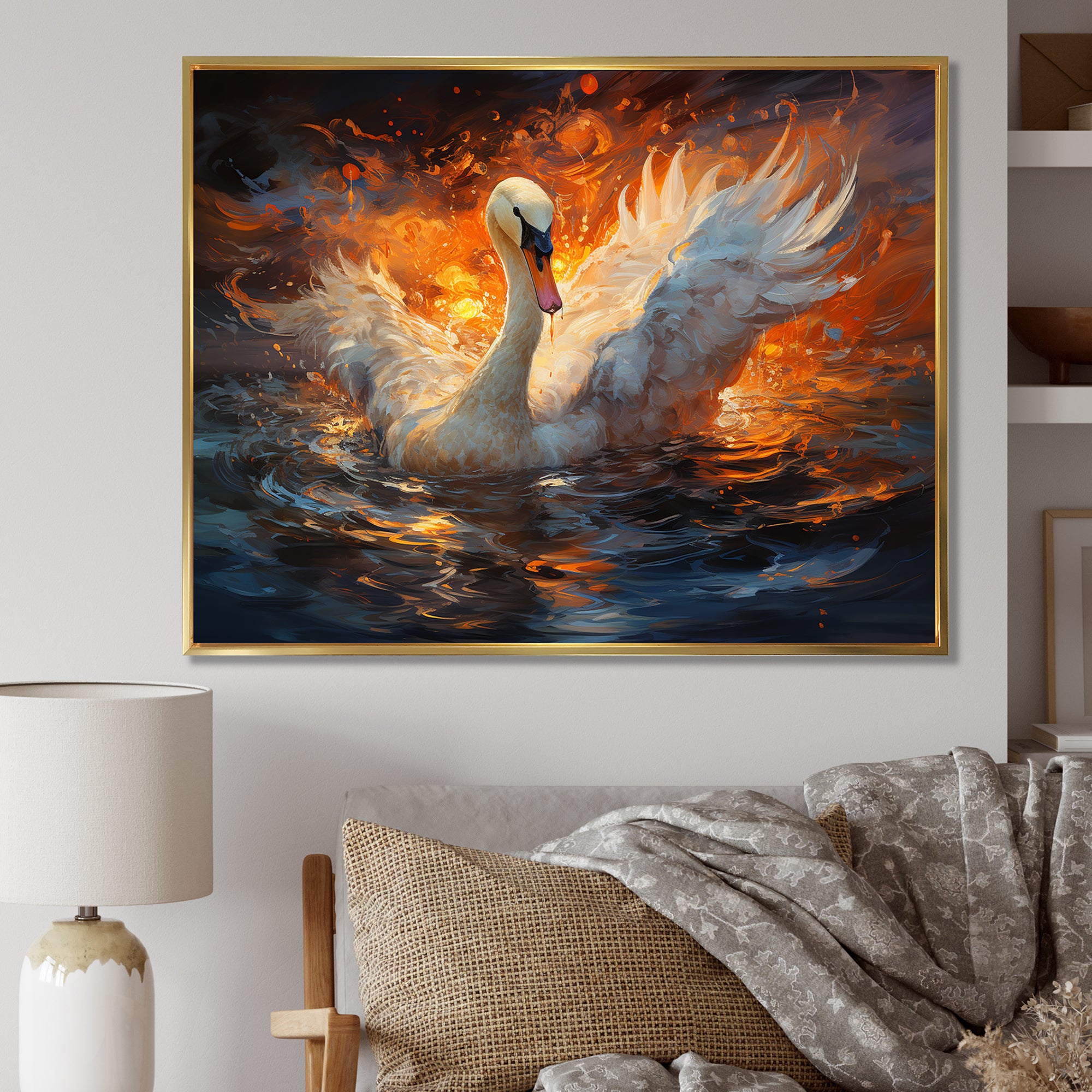 Swans Voyage - Peach Swans Wall Art