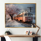 Orange Train Charm In Winter - Train Canvas Wall Art