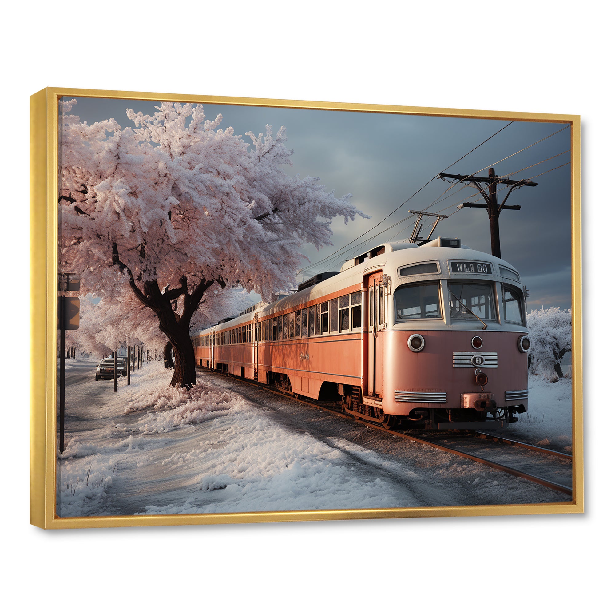 Orange Train Charm In Winter - Train Canvas Wall Art