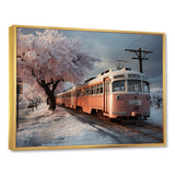 Orange Train Charm In Winter - Train Canvas Wall Art