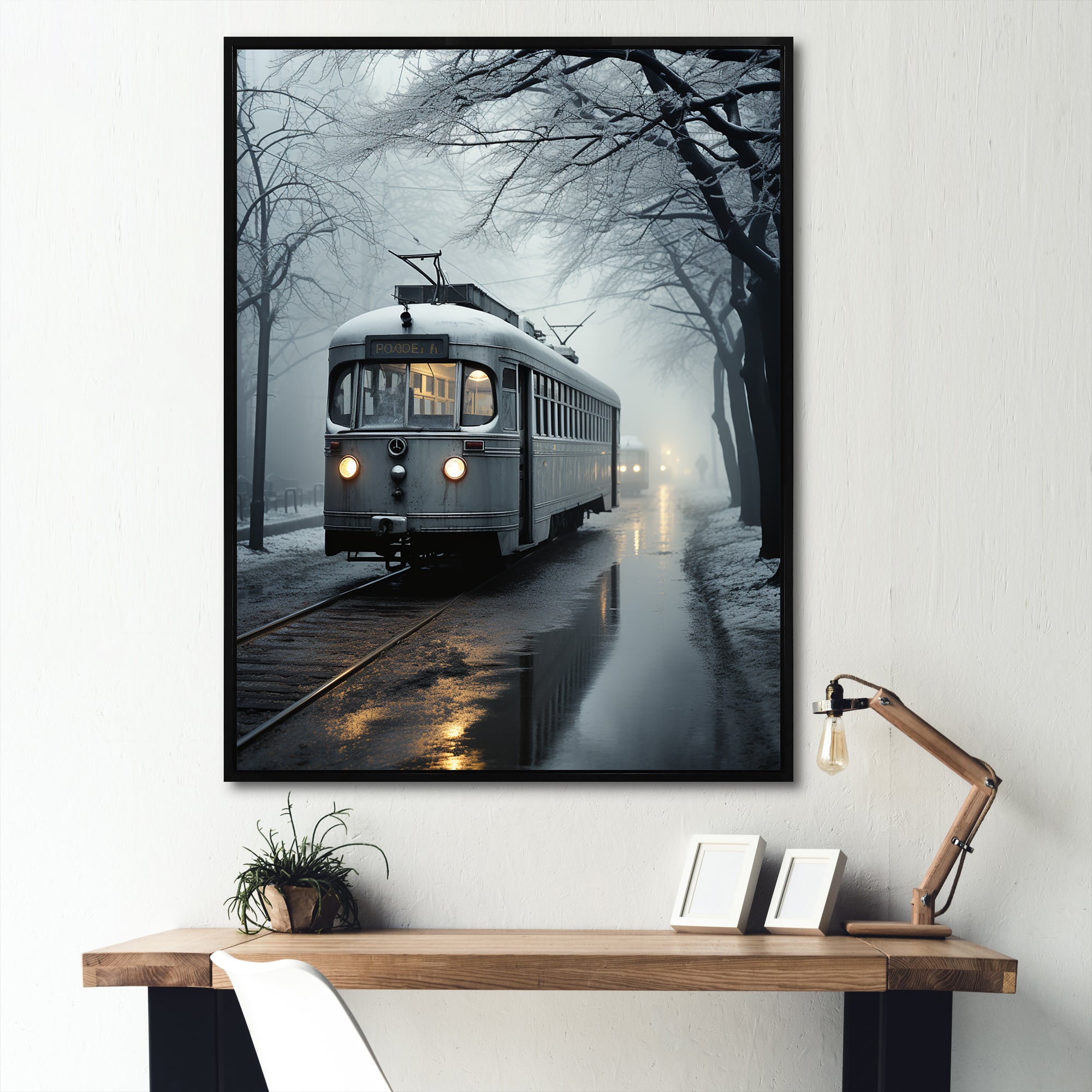 Train Charm In Winter Photo - Train Canvas Wall Art