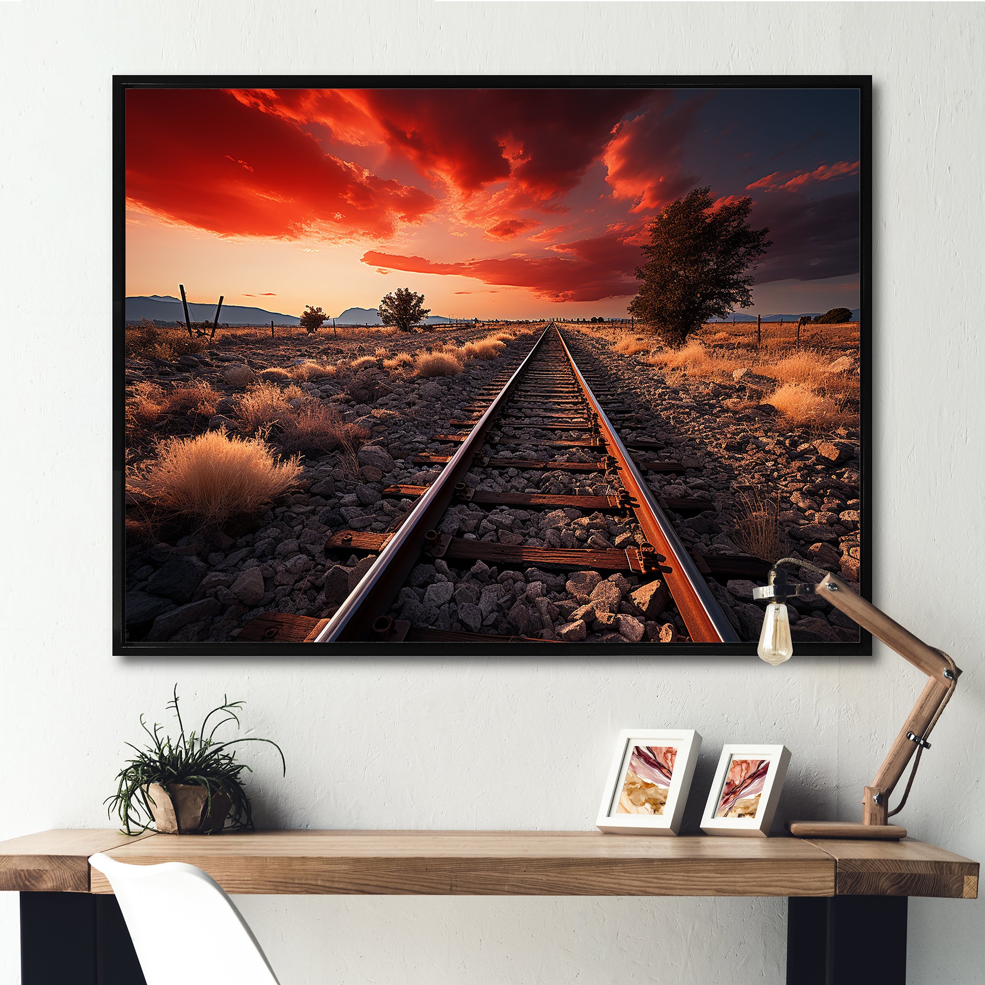Train Tracks Red Scenery - Train Canvas Wall Art