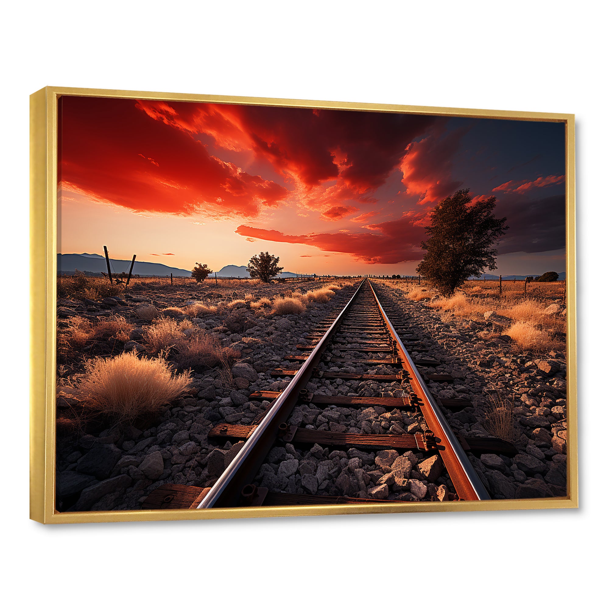 Train Tracks Red Scenery - Train Canvas Wall Art