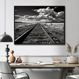 Black And White Train Tracks Photo - Train Canvas Wall Art