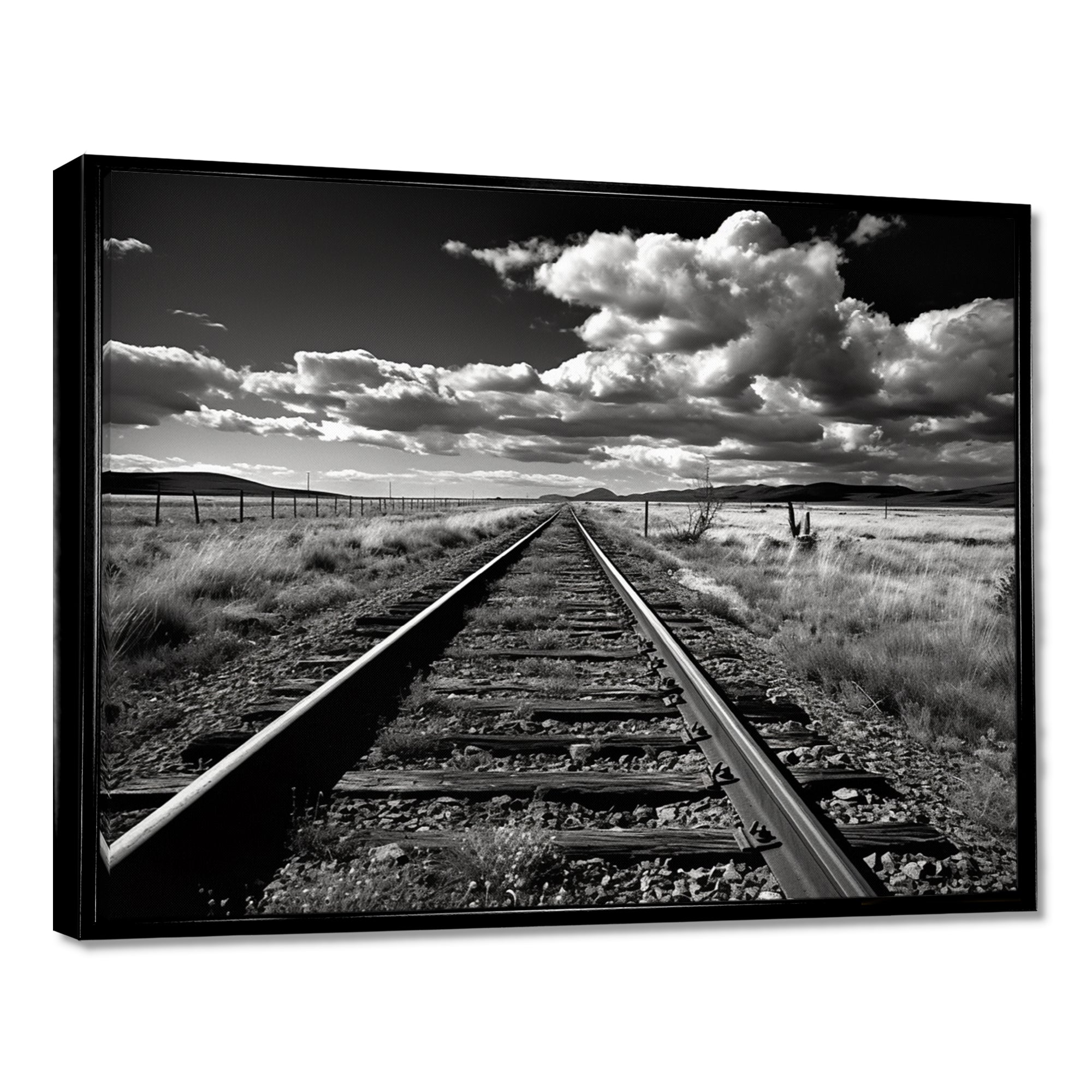 Black And White Train Tracks Photo - Train Canvas Wall Art