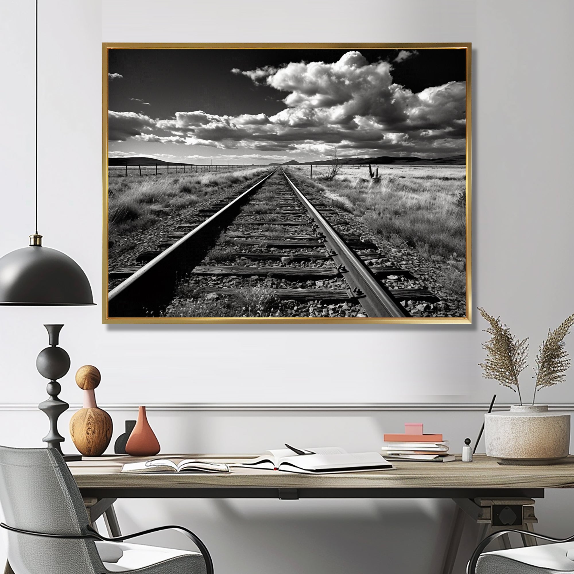 Black And White Train Tracks Photo - Train Canvas Wall Art