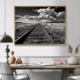 Black And White Train Tracks Photo - Train Canvas Wall Art