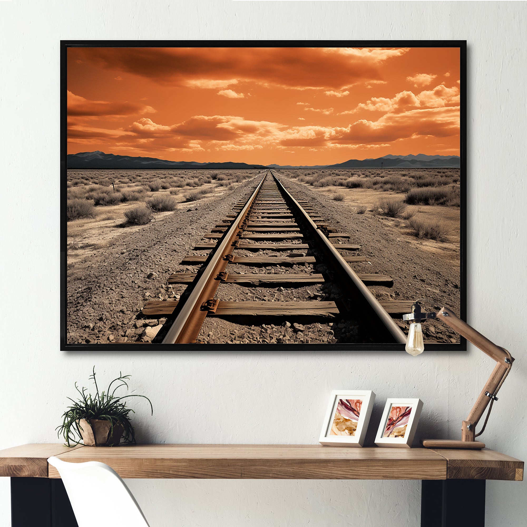 Train Tracks Minimalism Scenery - Train Canvas Wall Art