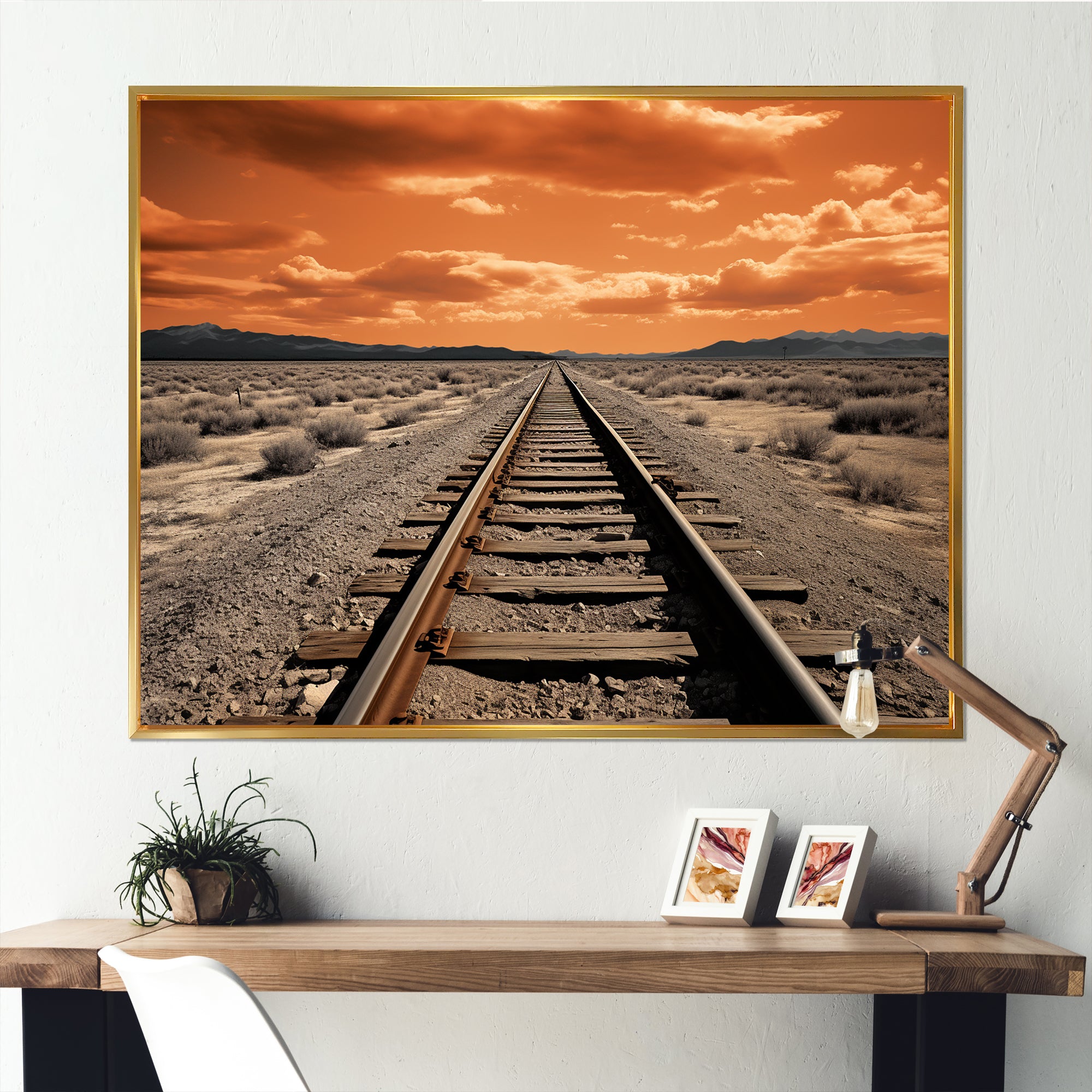 Train Tracks Minimalism Scenery - Train Canvas Wall Art