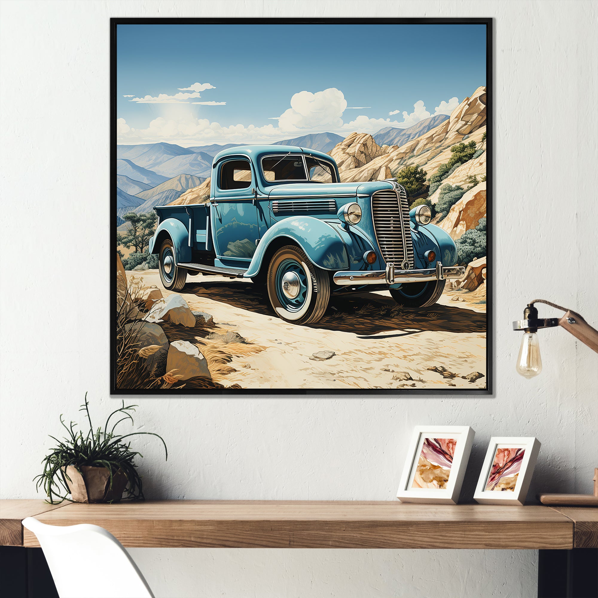 Blue Vintage Pickup In Nevada - Pickup Truck Canvas Wall Art