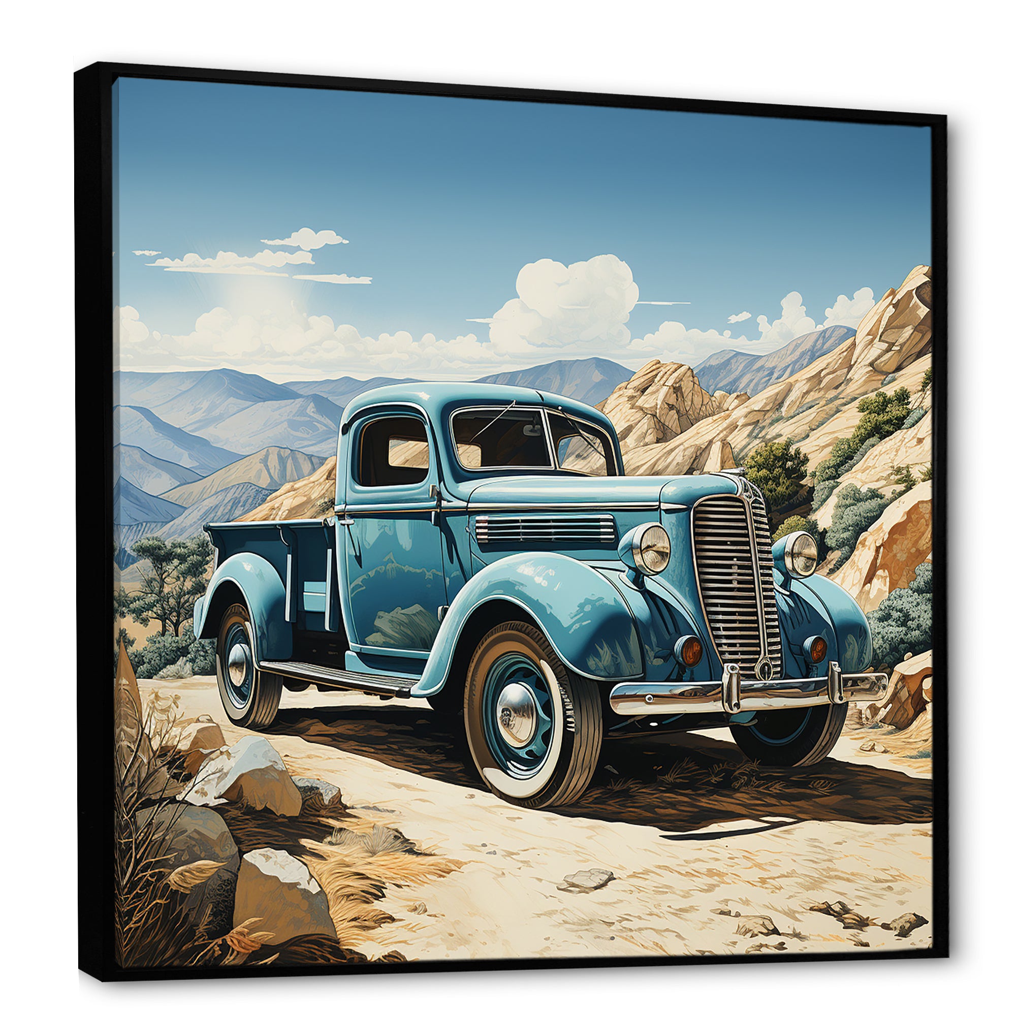 Blue Vintage Pickup In Nevada - Pickup Truck Canvas Wall Art