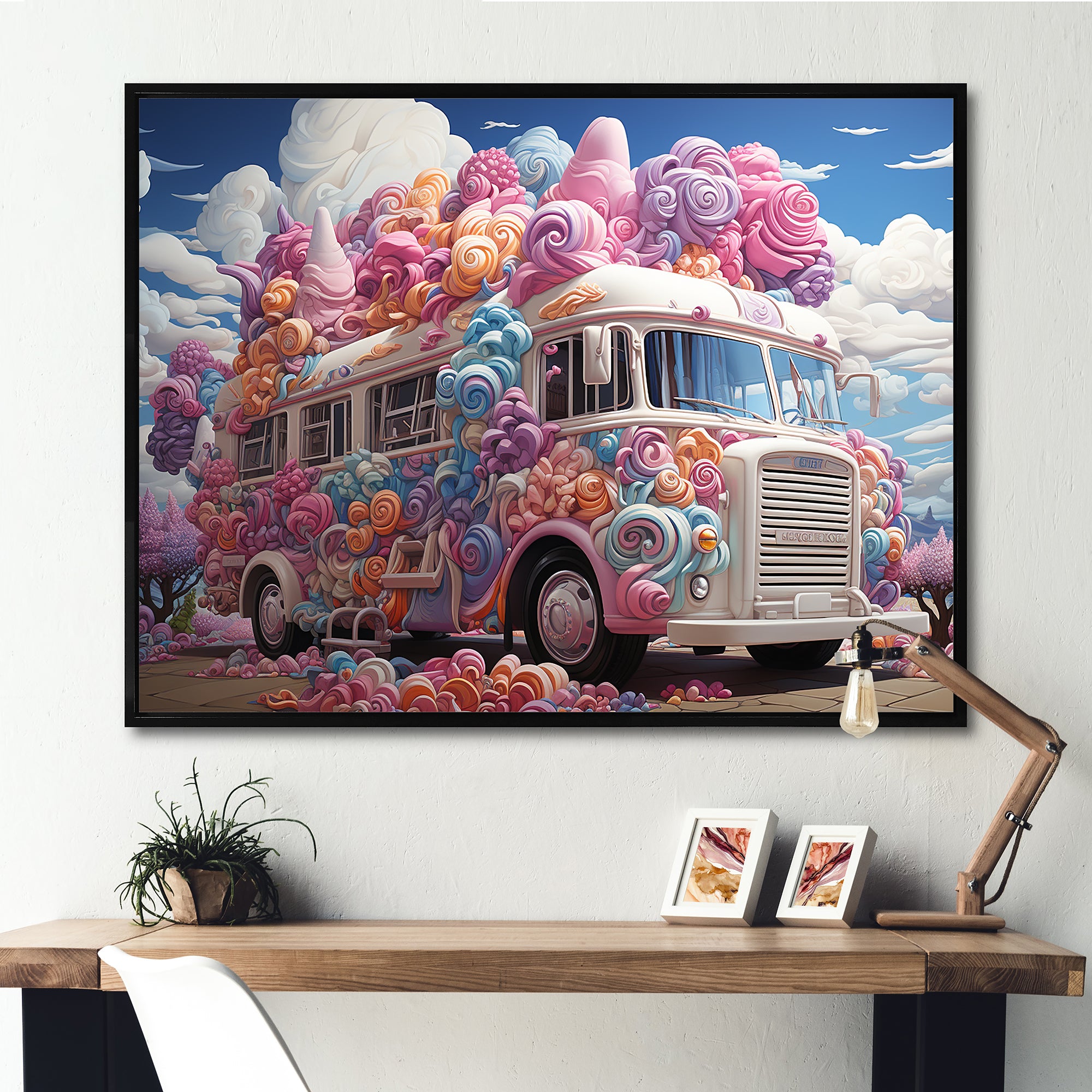 Pastel Ice Cream Van 70s - Car Van Canvas Wall Art