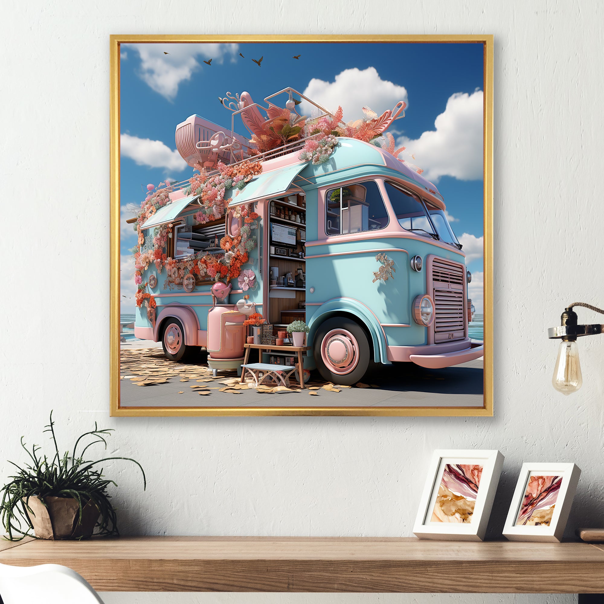 Pastel Ice Cream Truck I - Car Van Canvas Wall Art